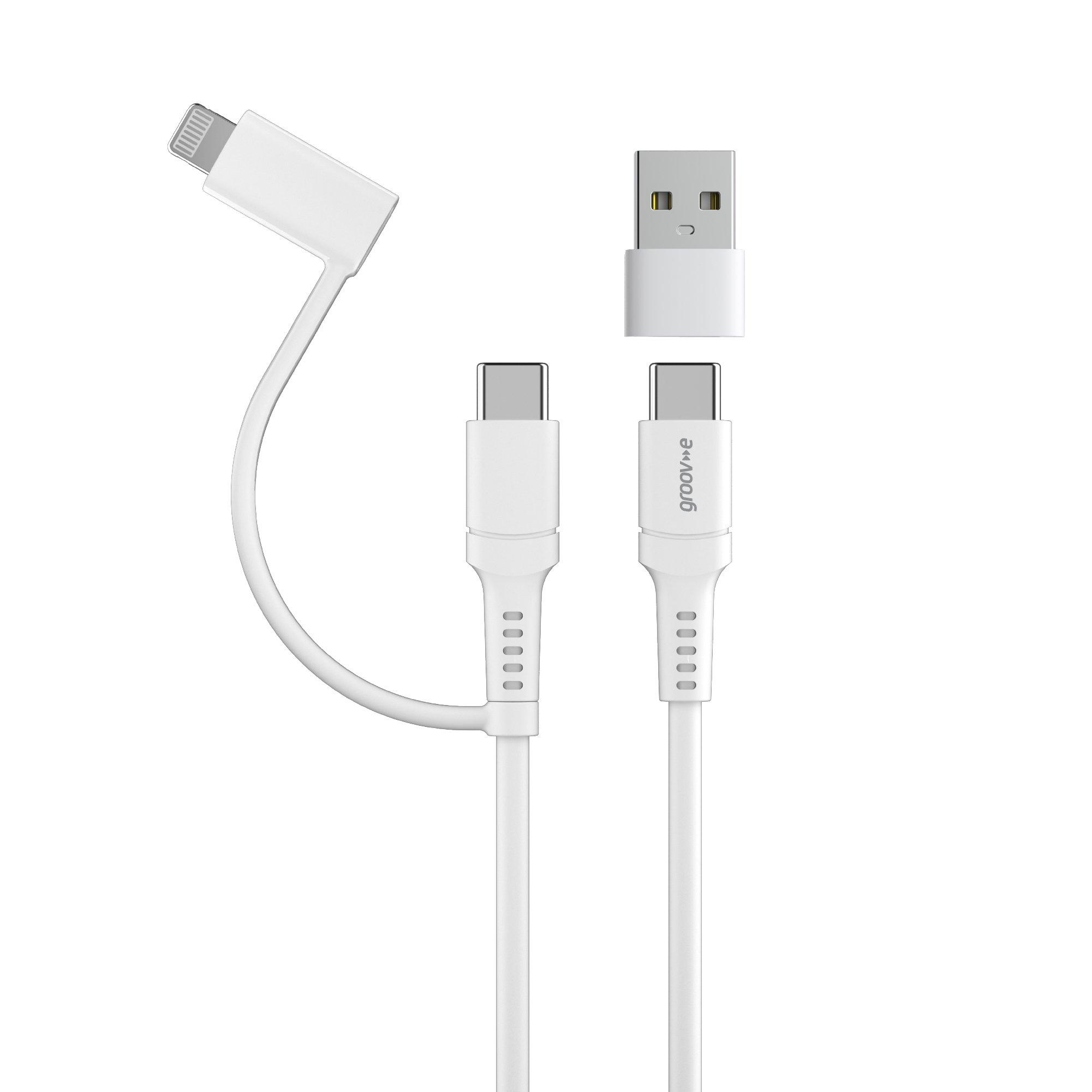 White - Groov-e - 2in1 Multi-Connector Cable USB-C to Lightning/USBC - 1