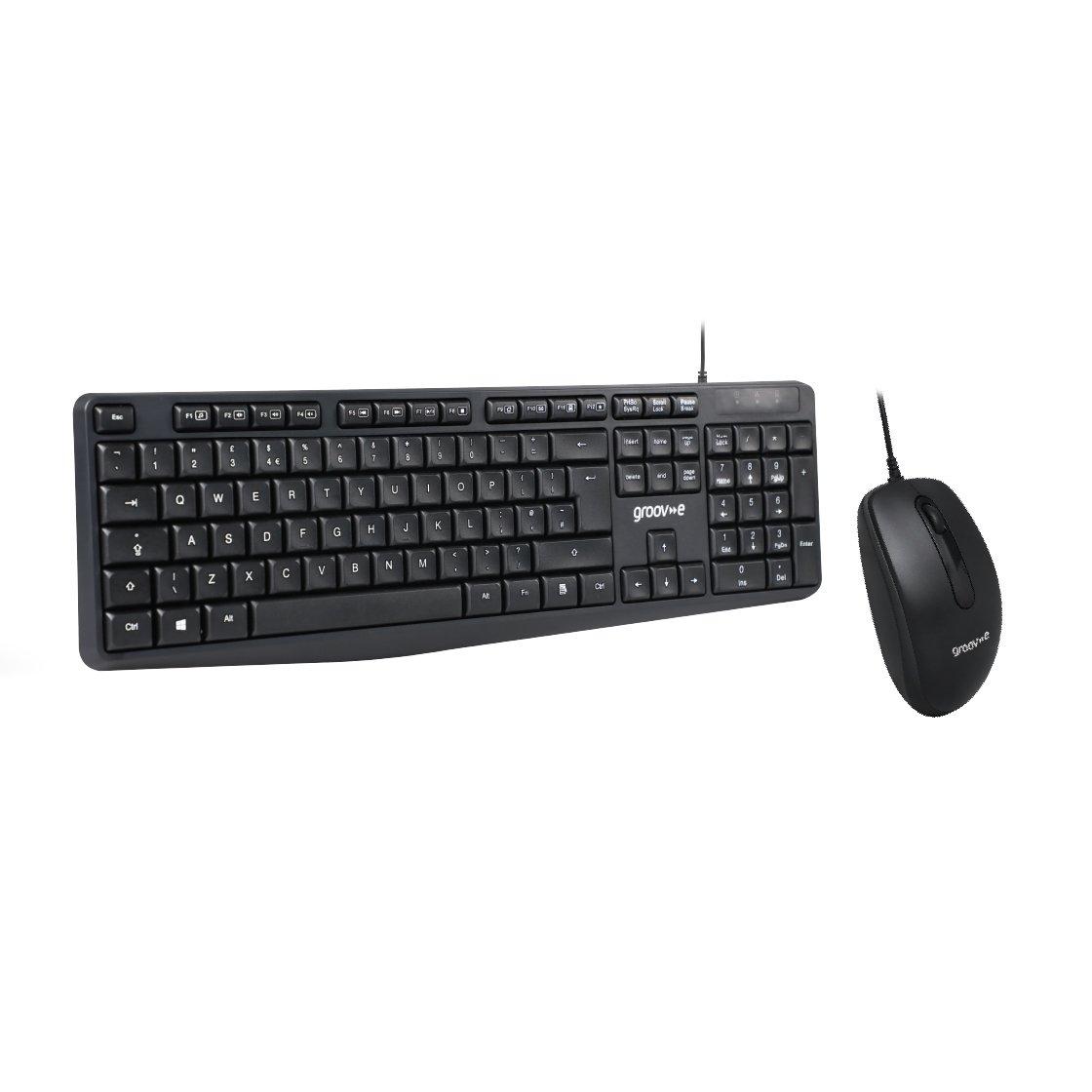 Black - Groov-e - Wired Full Size Keyboard & Mouse Set - Black - 1