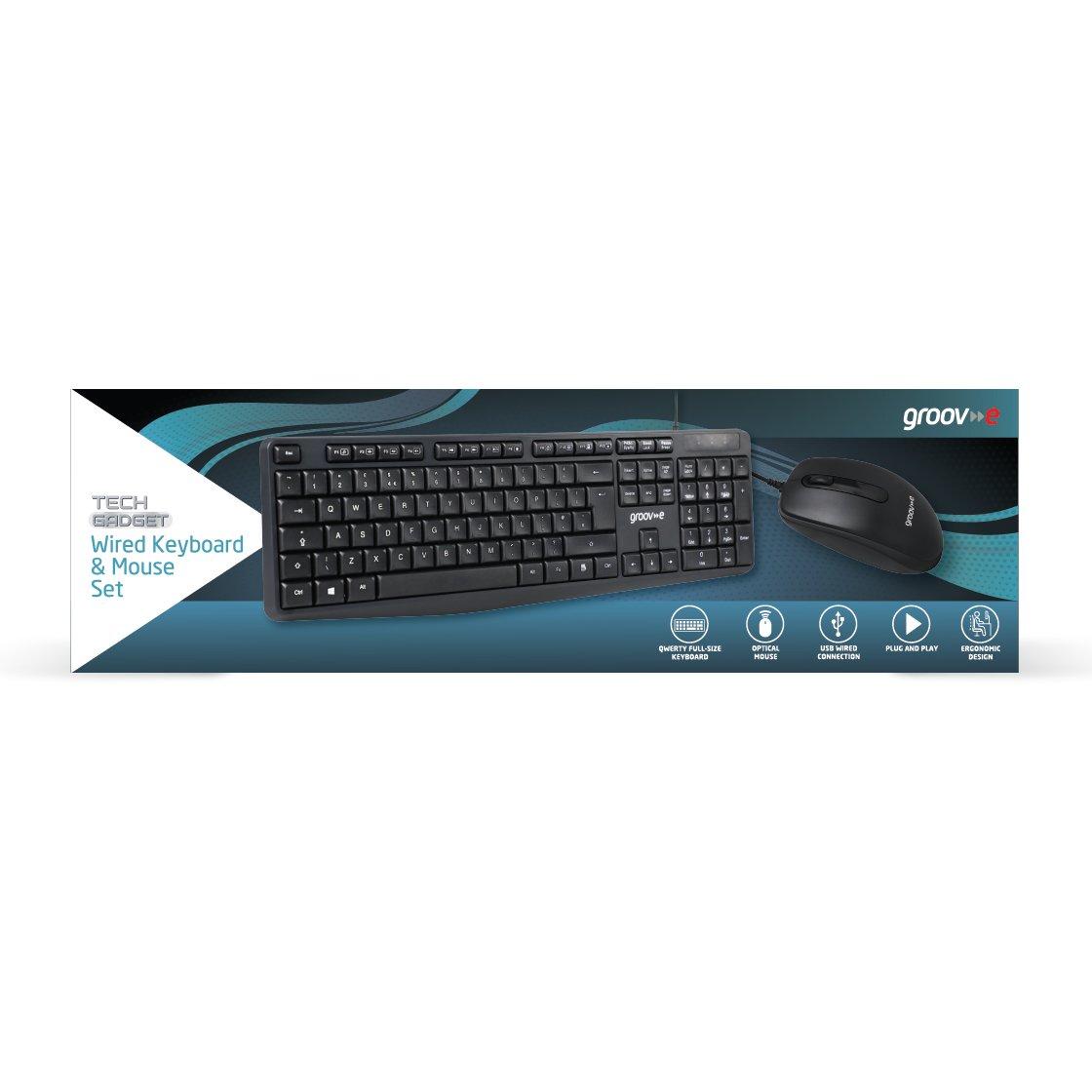 Black - Groov-e - Wired Full Size Keyboard & Mouse Set - Black - 4