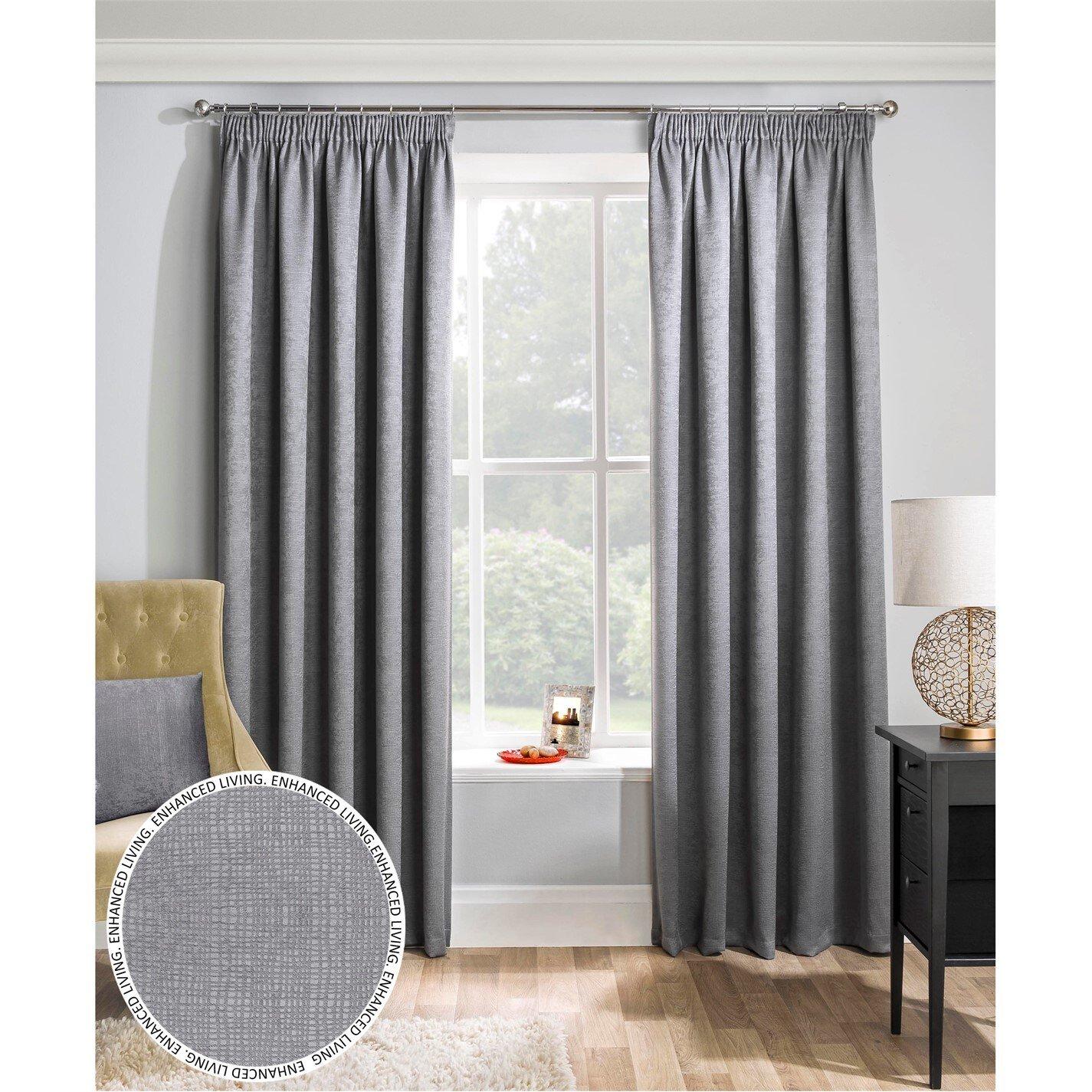 Grey - Enhanced Living - Matrix Grey Thermal Blockout Tape Top Curtain - 1