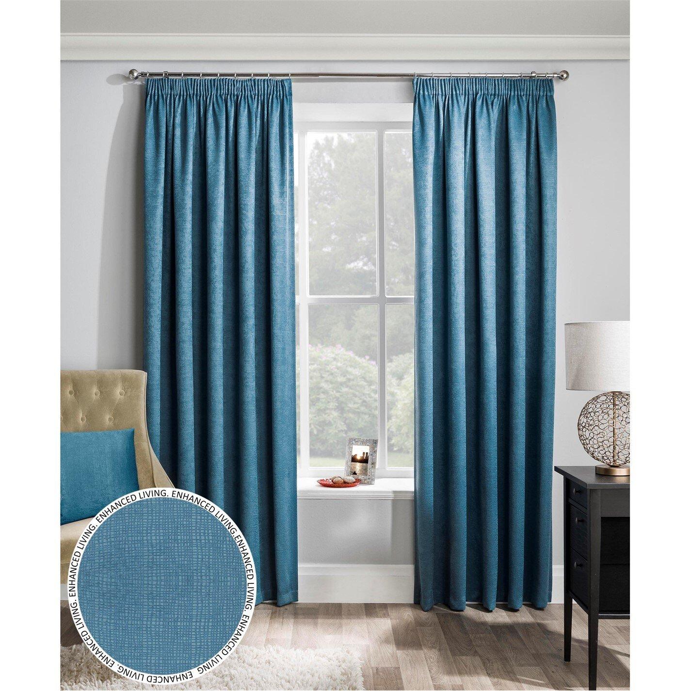 Teal - Enhanced Living - Matrix Teal Thermal Blockout Tape Top Curtain - 1