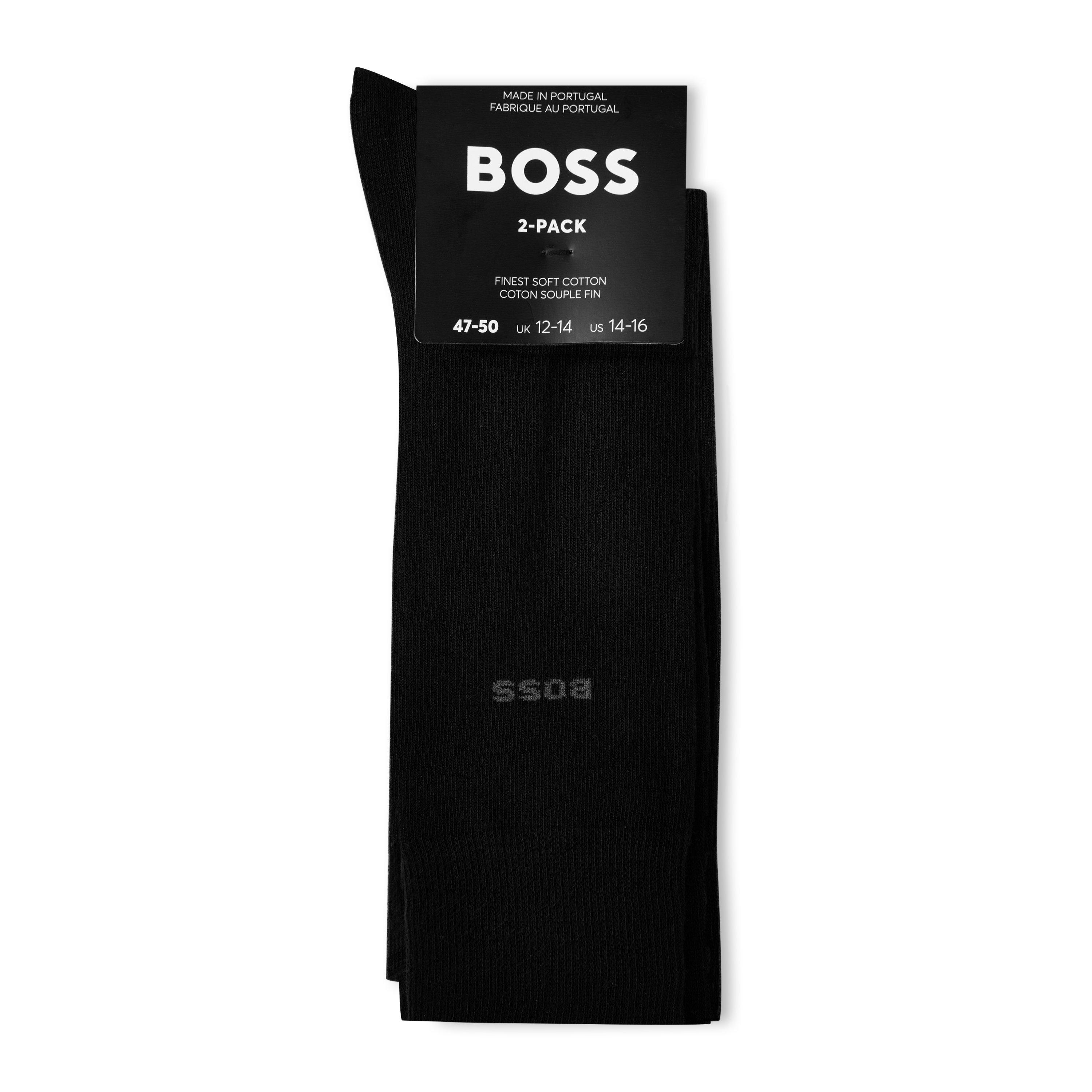 Boss Men's Bodywear 2 Pack Cotton Crew Socks With Logo Detail - Black 001 - 9-11
