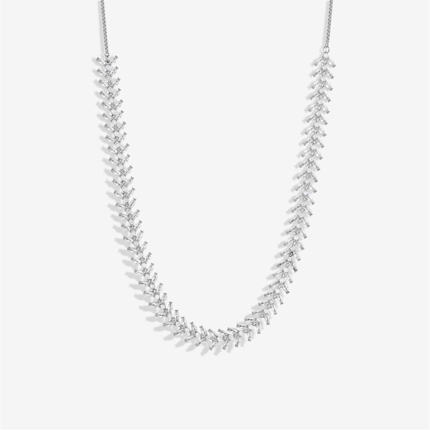 Silver - Jon Richard - Rhodium CZ Leaf Toggle Necklace - Gift Boxed - 2