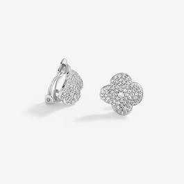 Jon Richard Rhodium Plated CZ Pave Clover Clip Earrings