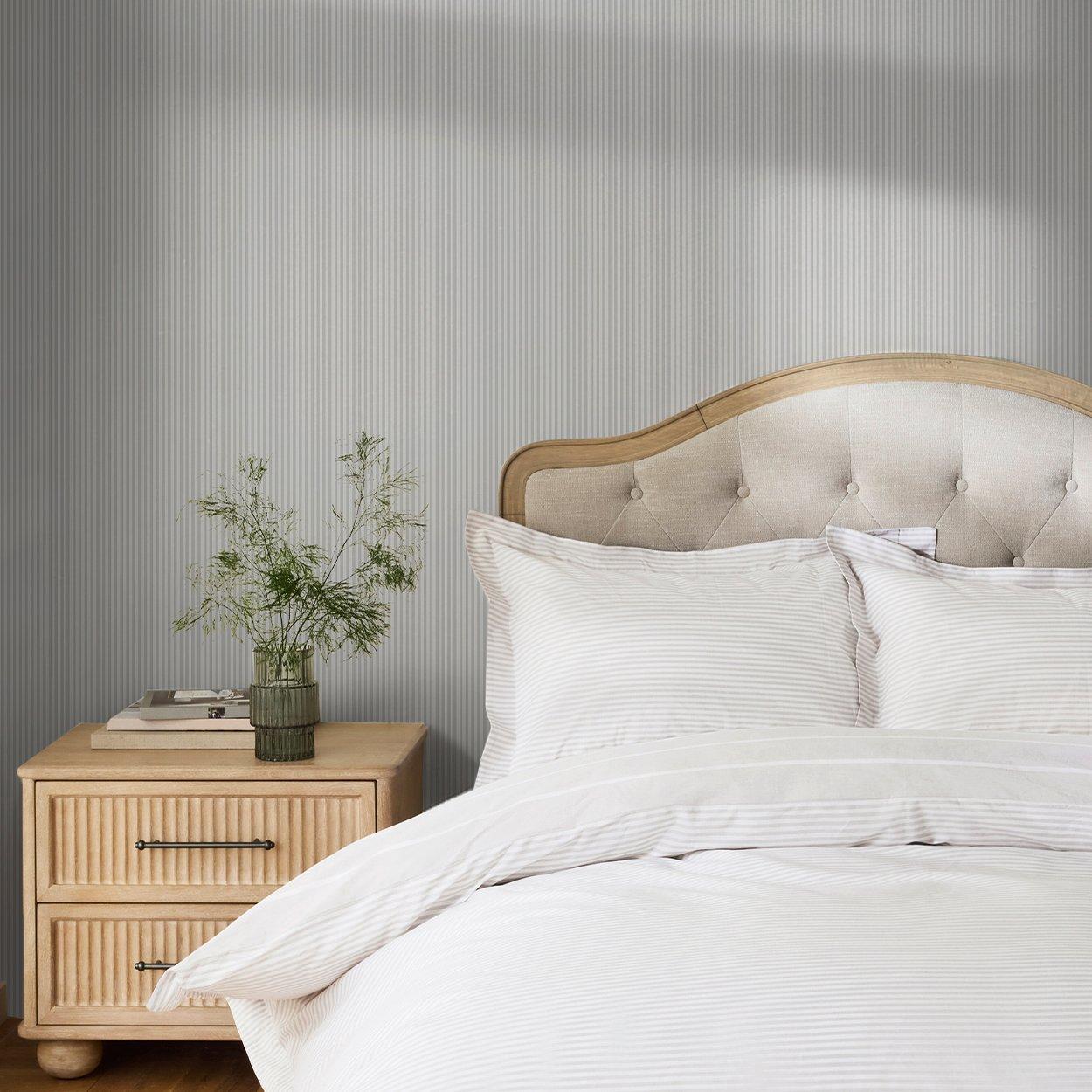 Grey - Next - Soft Grey Ticking Stripe Wallpaper - 2