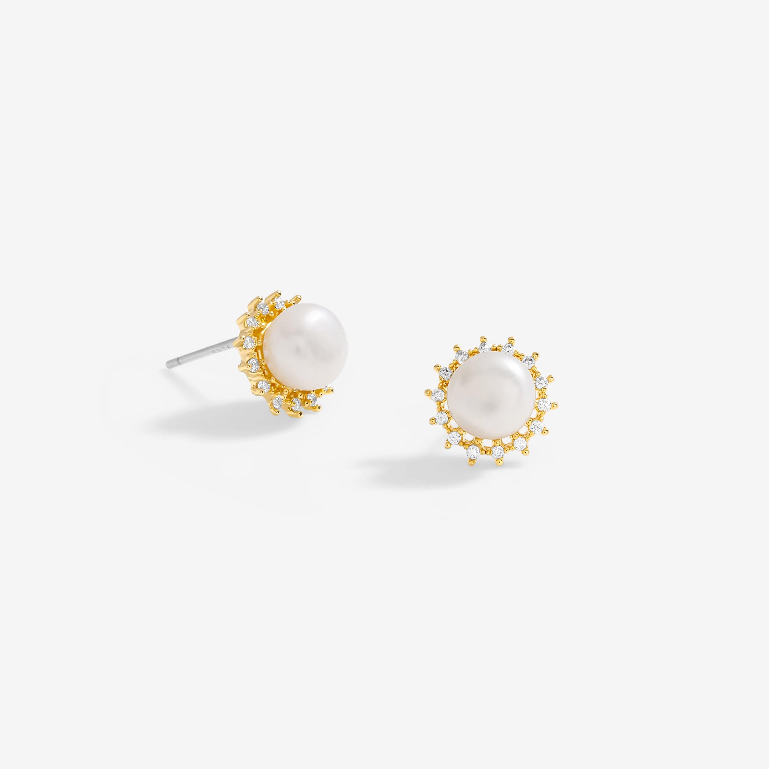 Gold - Jon Richard - Gold Plated CZ And Pearl Mini Stud Earrings - 1