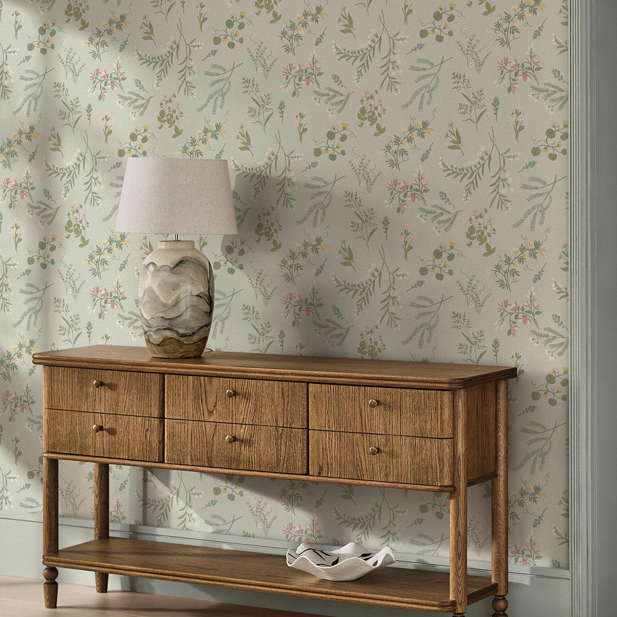 Multi - Next - Sage Stitch Floral Wallpaper - 2