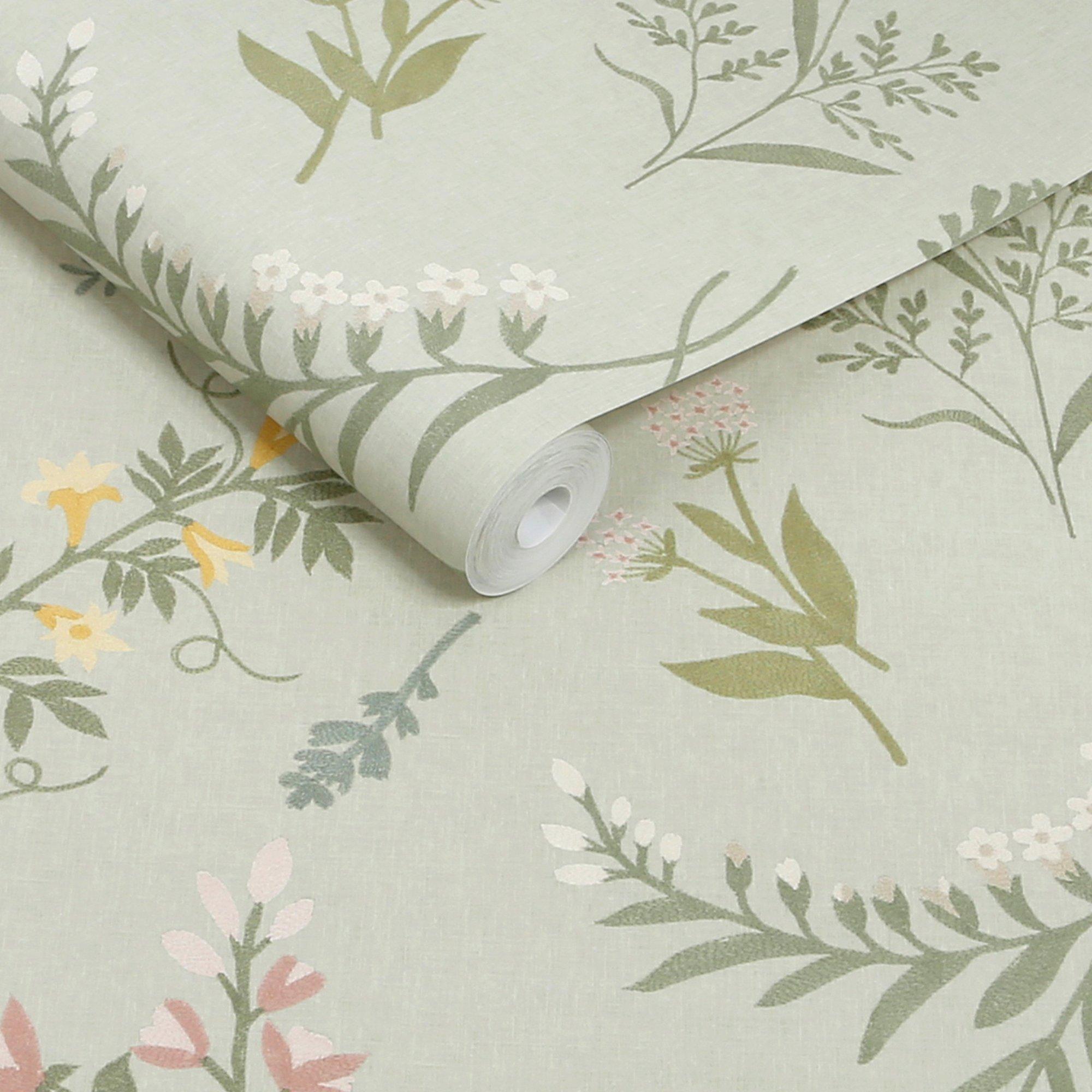 Multi - Next - Sage Stitch Floral Wallpaper - 3