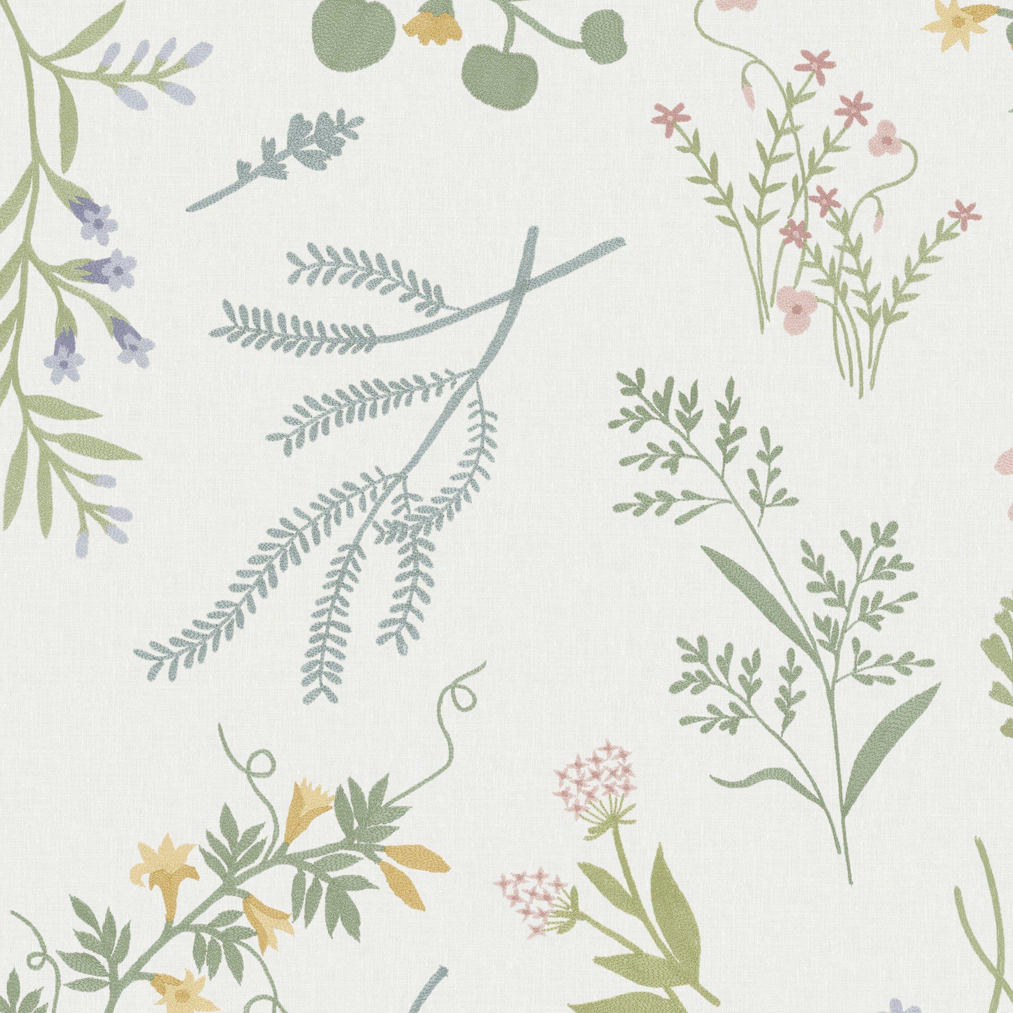 Multi - Next - Ivory Stitch Floral Wallpaper - 1