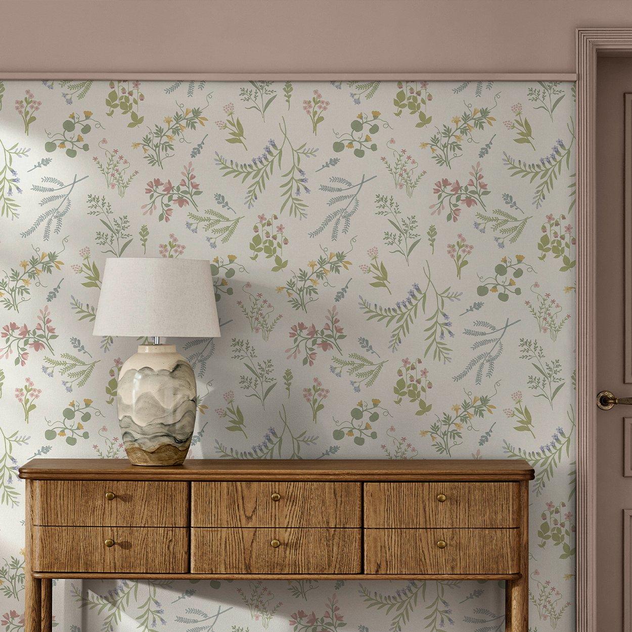 Multi - Next - Ivory Stitch Floral Wallpaper - 2