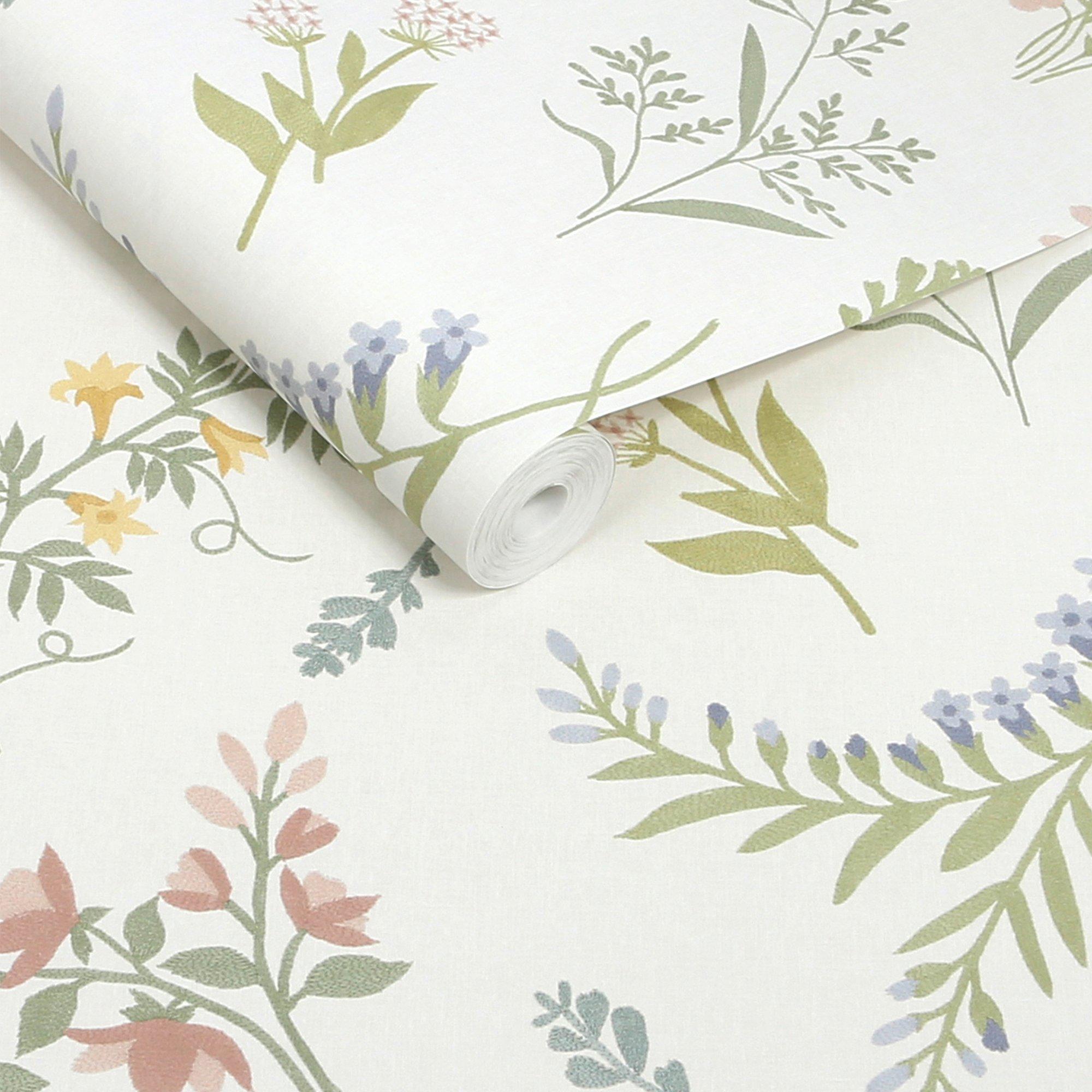 Multi - Next - Ivory Stitch Floral Wallpaper - 3