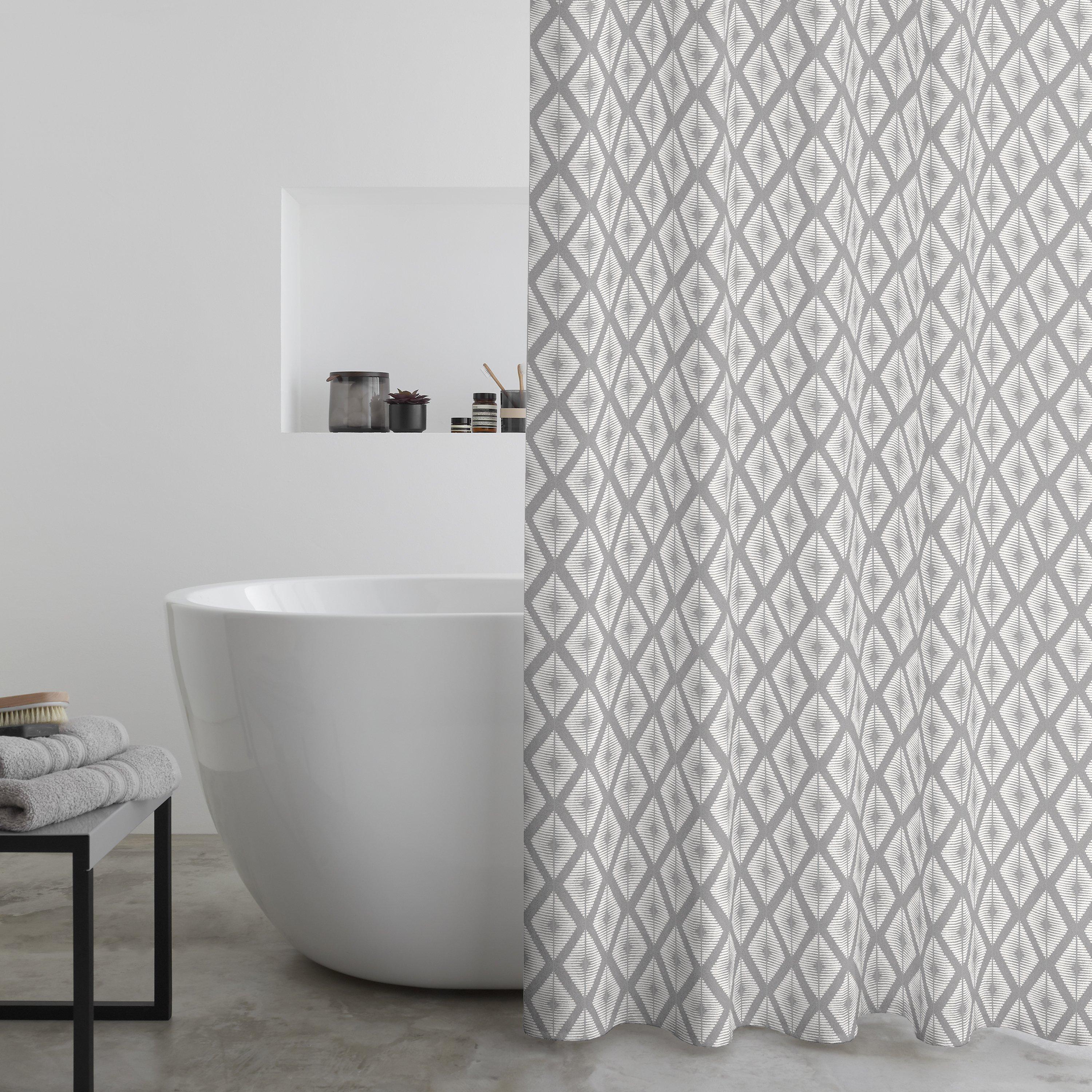 Silver Grey - Catherine Lansfield - Aztec Diamond Shower Curtain - 1