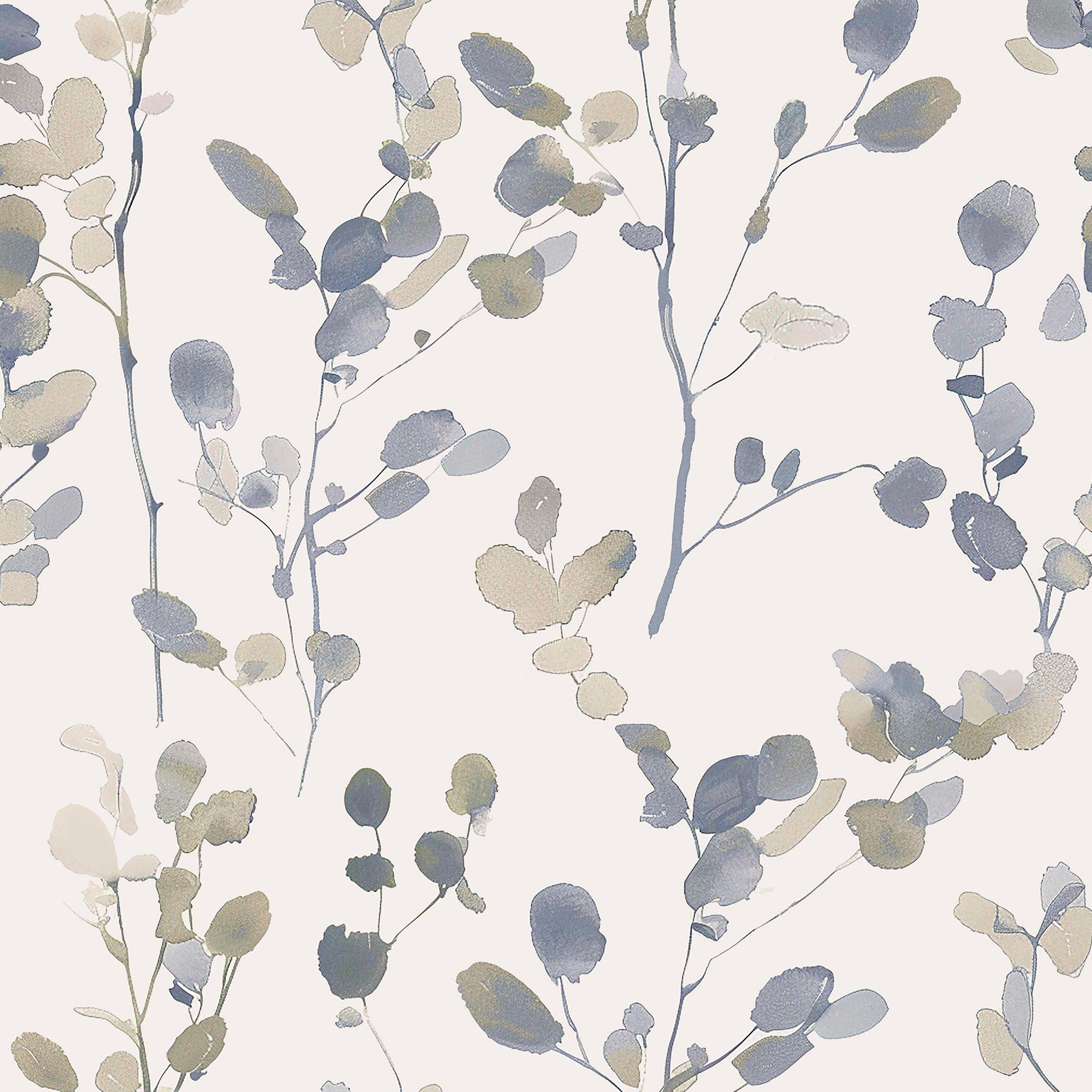 Blue - Next - Natural/Blue Honesty Leaf Wallpaper - 1