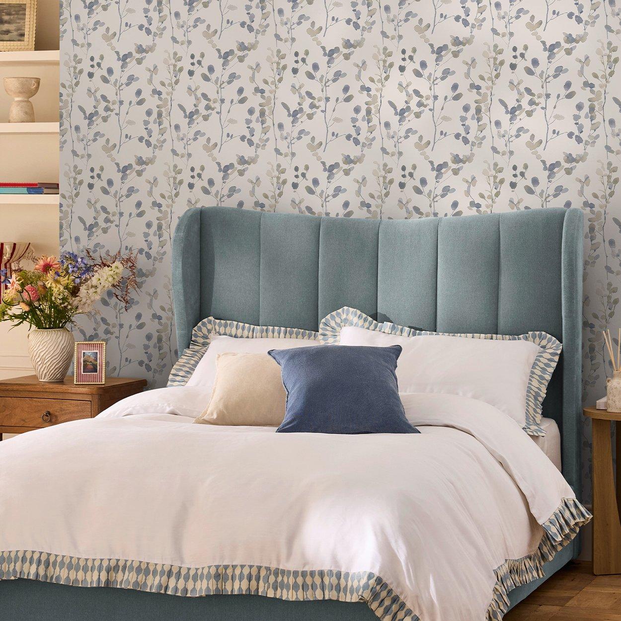 Blue - Next - Natural/Blue Honesty Leaf Wallpaper - 2