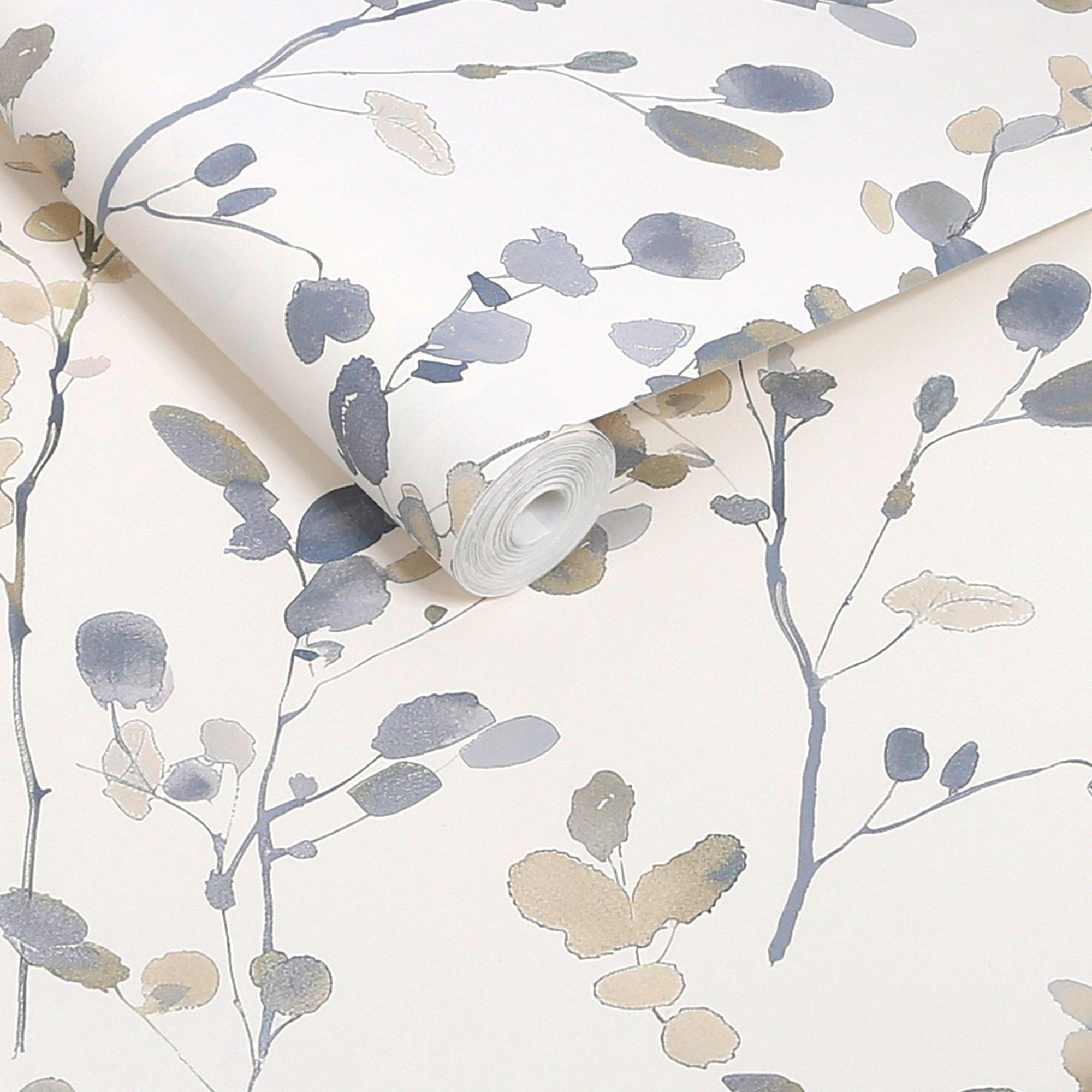 Blue - Next - Natural/Blue Honesty Leaf Wallpaper - 3