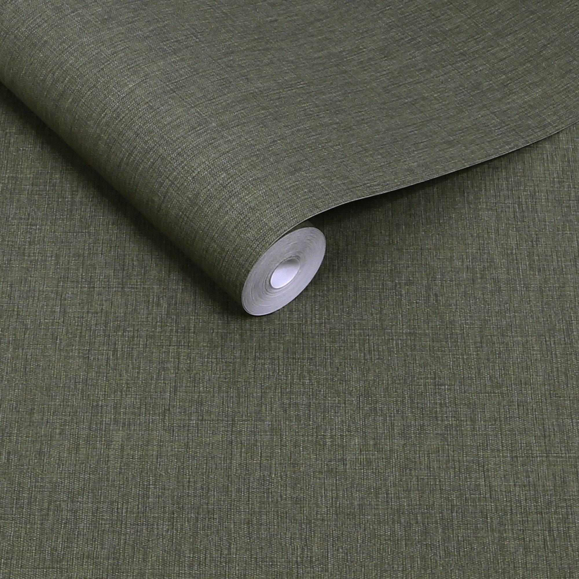 Dark Green - Next - Deep Green Linen Look Wallpaper - 3
