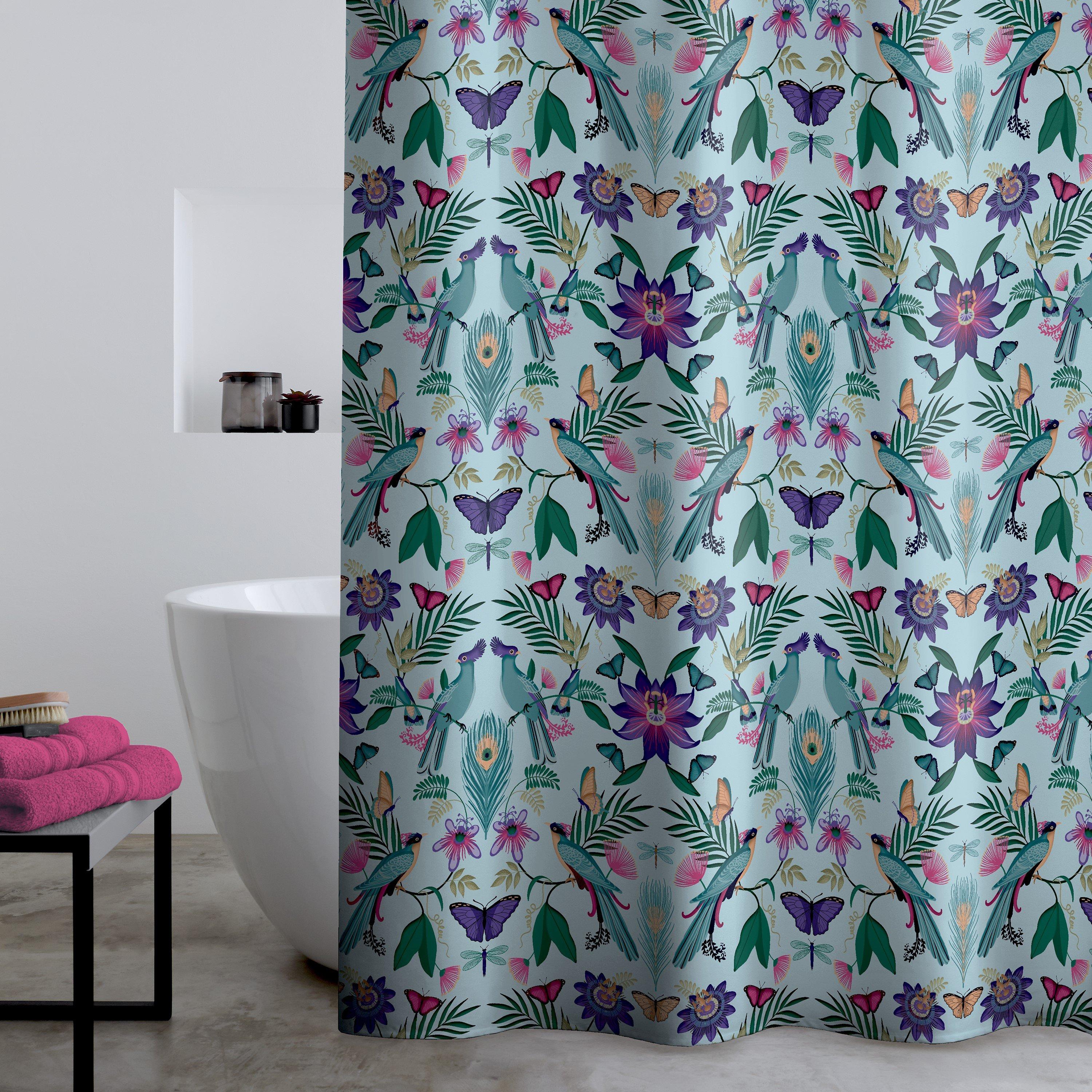 Duck Egg Blue - Catherine Lansfield - Mya Tropical Bird Shower Curtain - 1