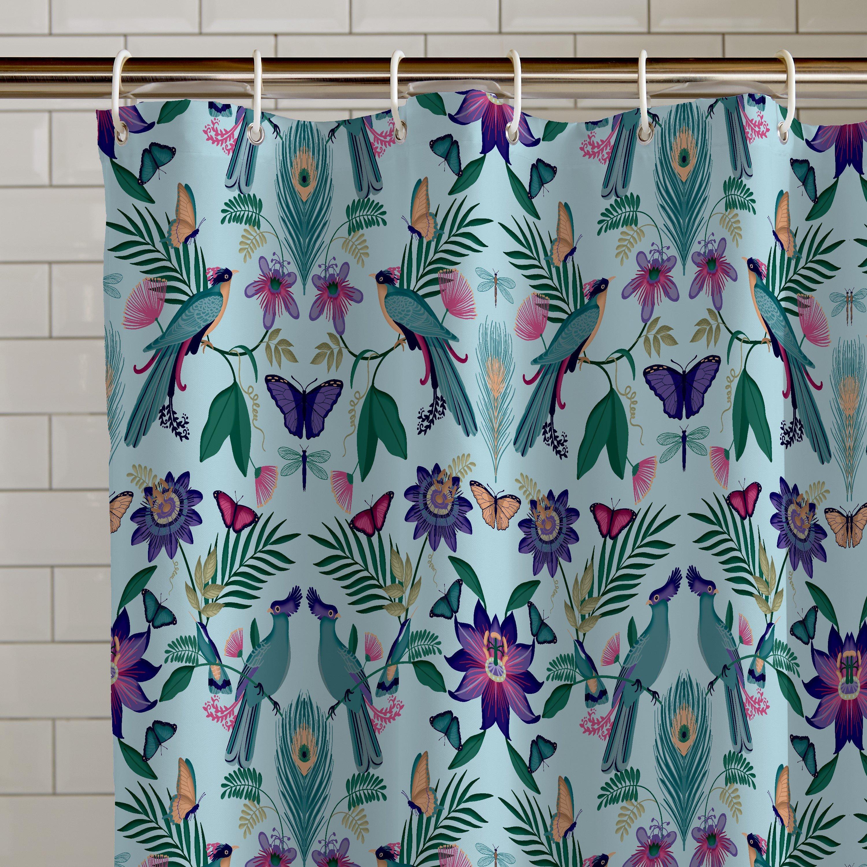 Duck Egg Blue - Catherine Lansfield - Mya Tropical Bird Shower Curtain - 2