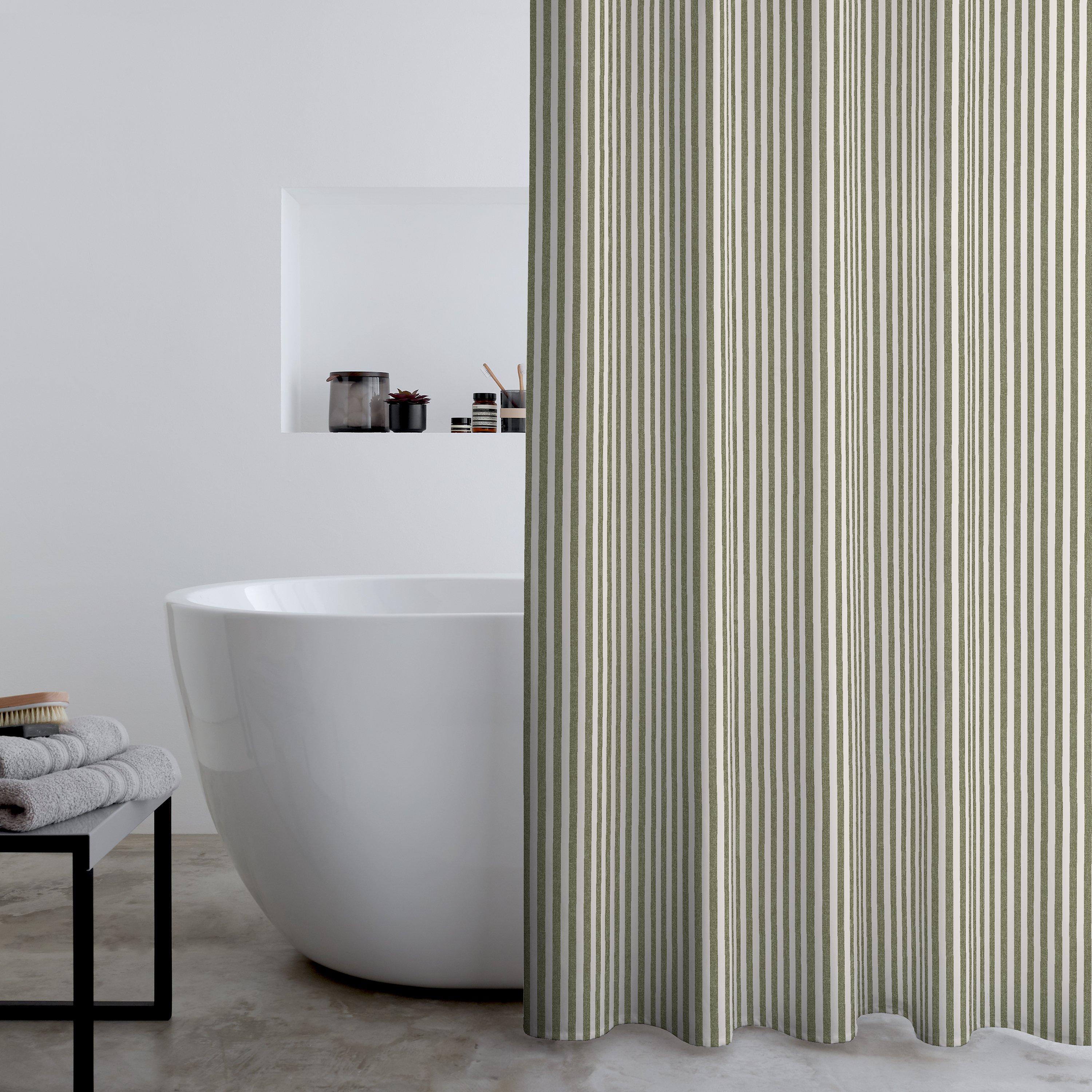 Catherine Lansfield  Timeless Stripe Shower Curtain - Green - 180x180cm