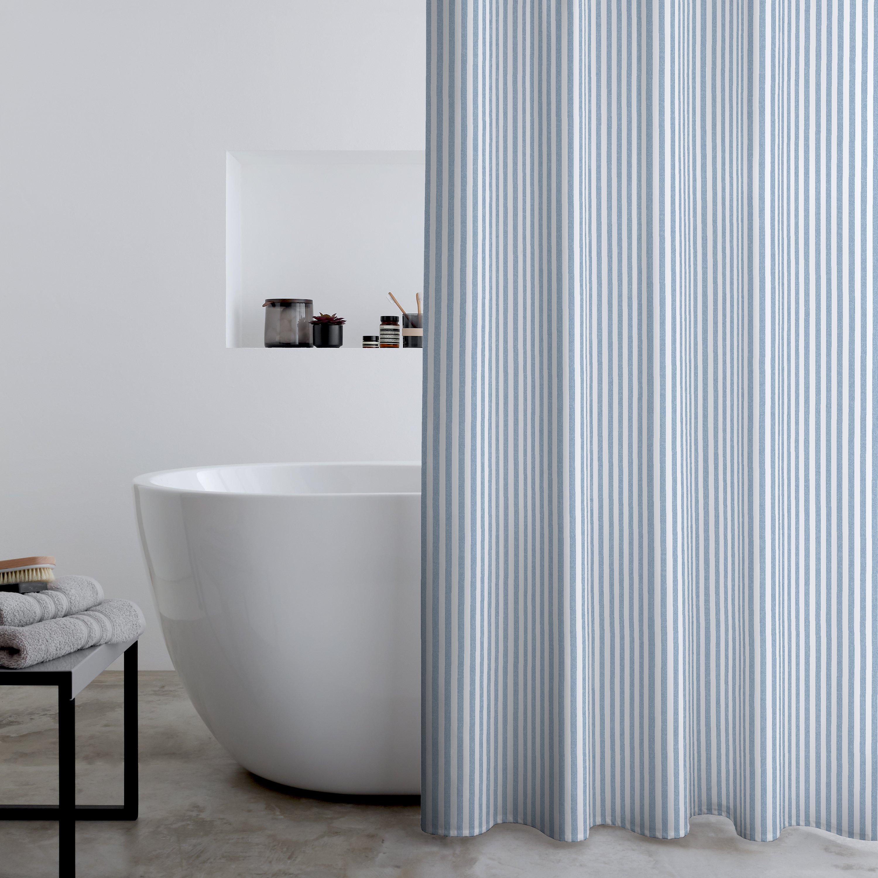 Catherine Lansfield  Timeless Stripe Shower Curtain - Blue - 180x180cm