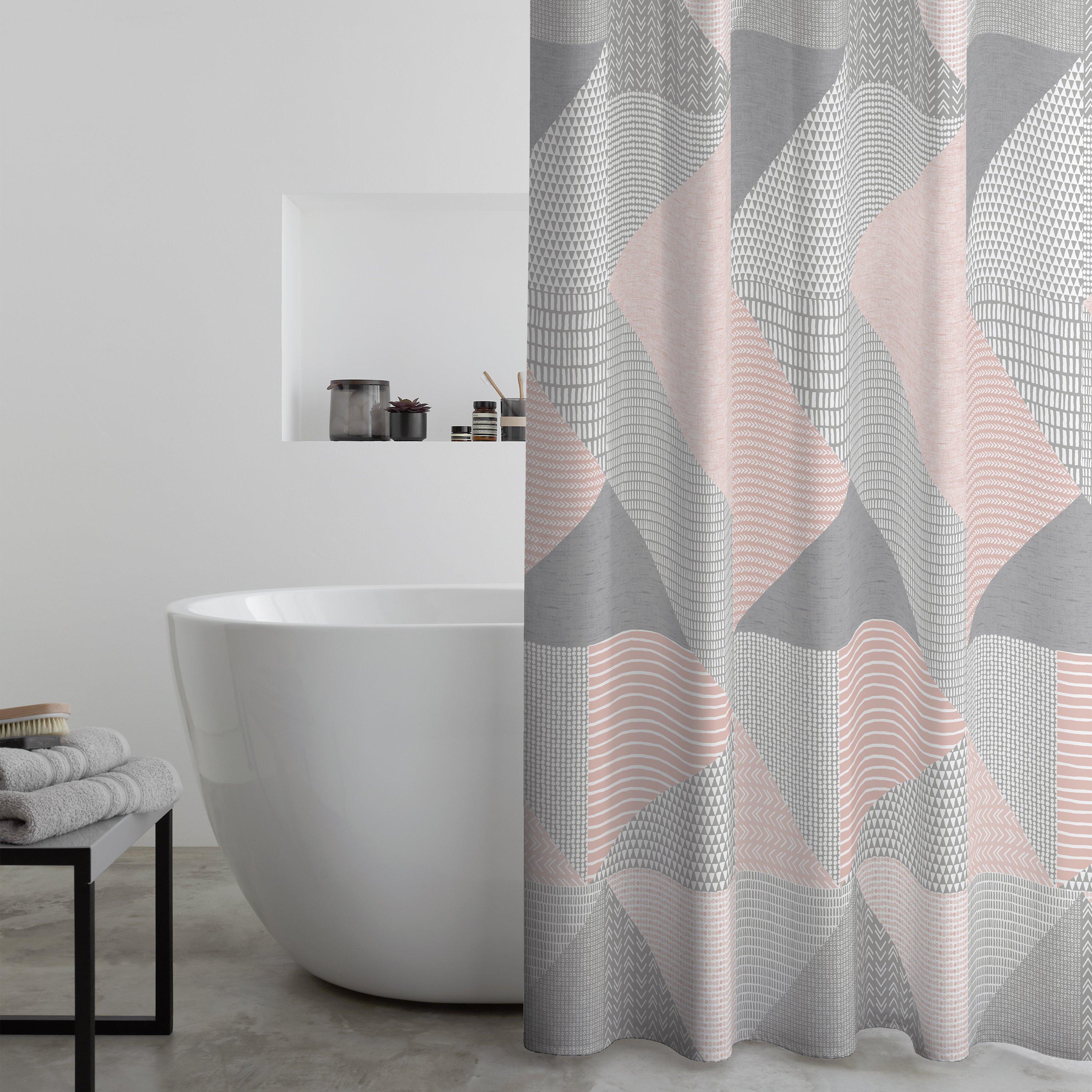 Catherine Lansfield  Larsson Geo Shower Curtain - Blush Pink - 180x180cm