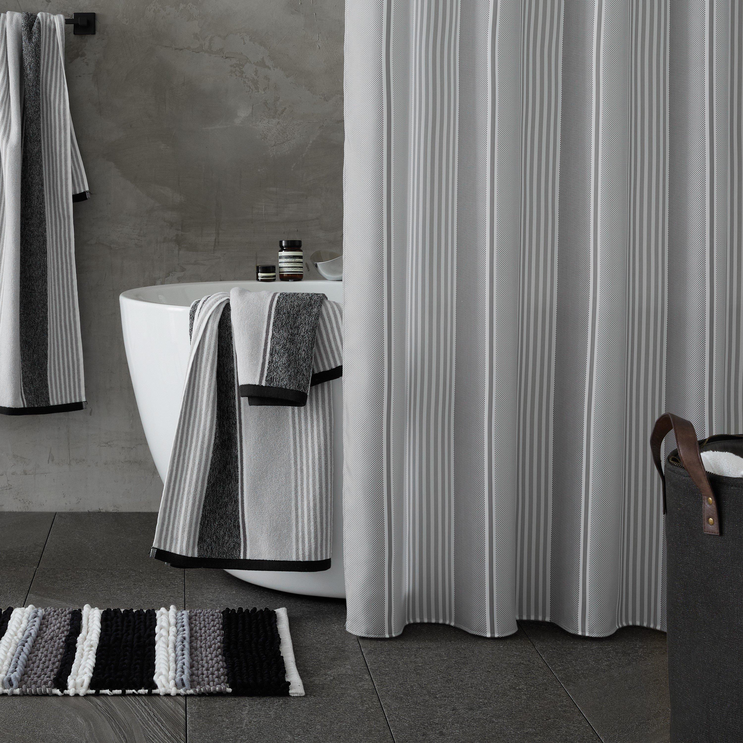 Silver Grey - Catherine Lansfield - Textured Stripe Shower Curtain - 1
