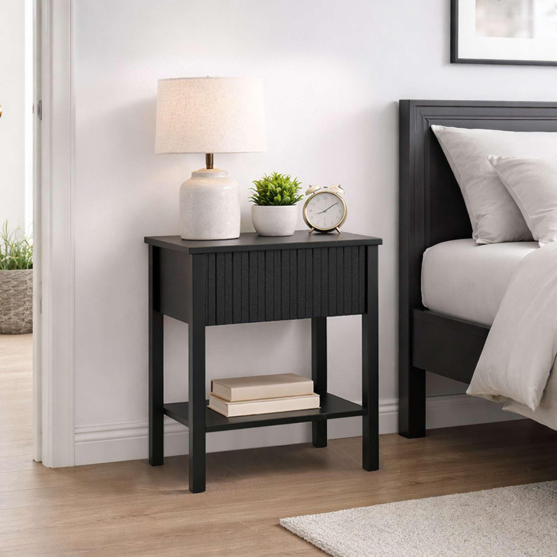 Birlea  Axis 1 Drawer Fluted Bedside - Black - Black