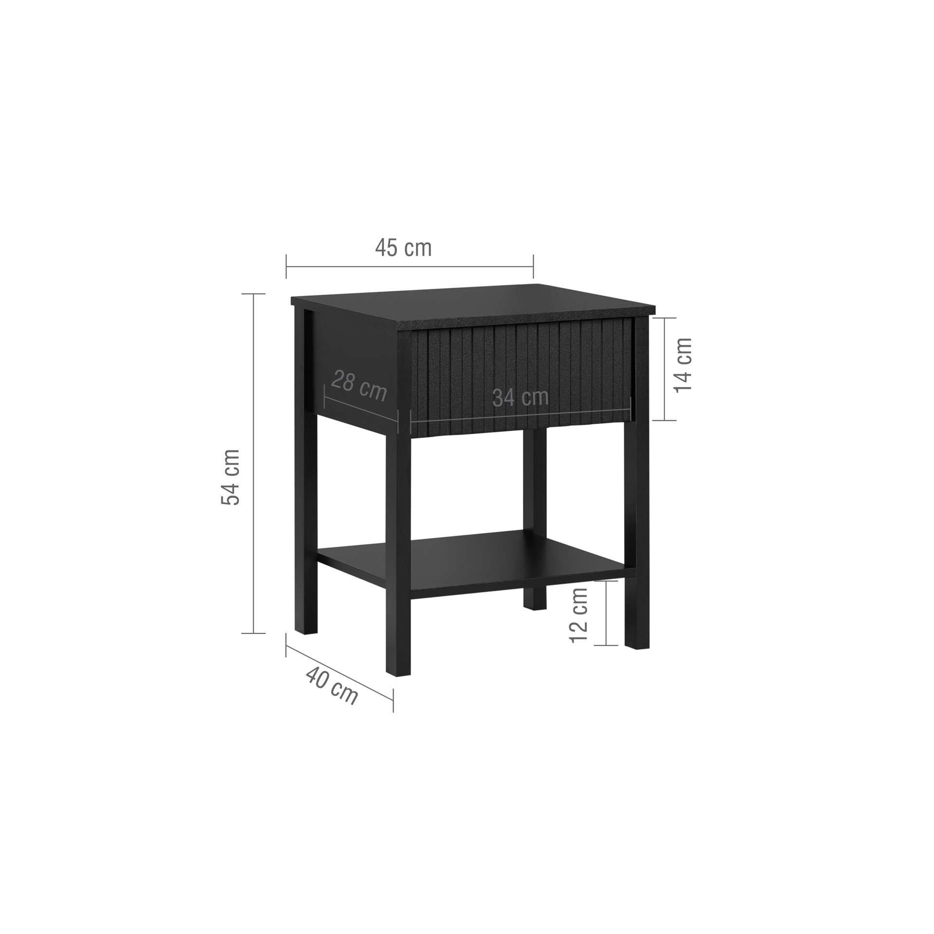 Black - Birlea - Axis 1 Drawer Fluted Bedside - 8