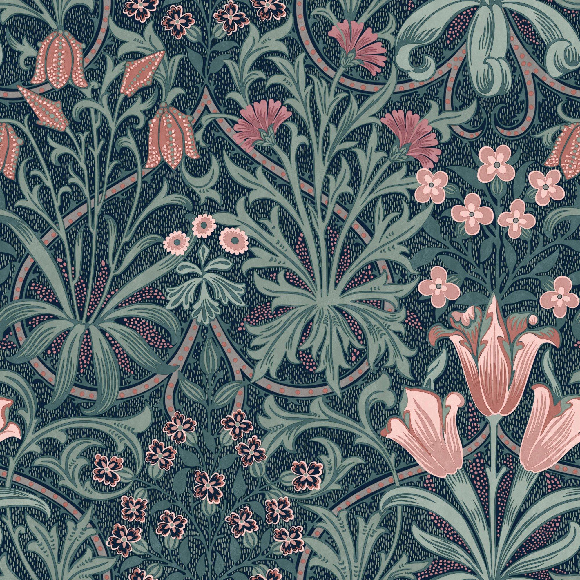 Blue - William Morris - Woodland Weeds Midnight Wallpaper - 1