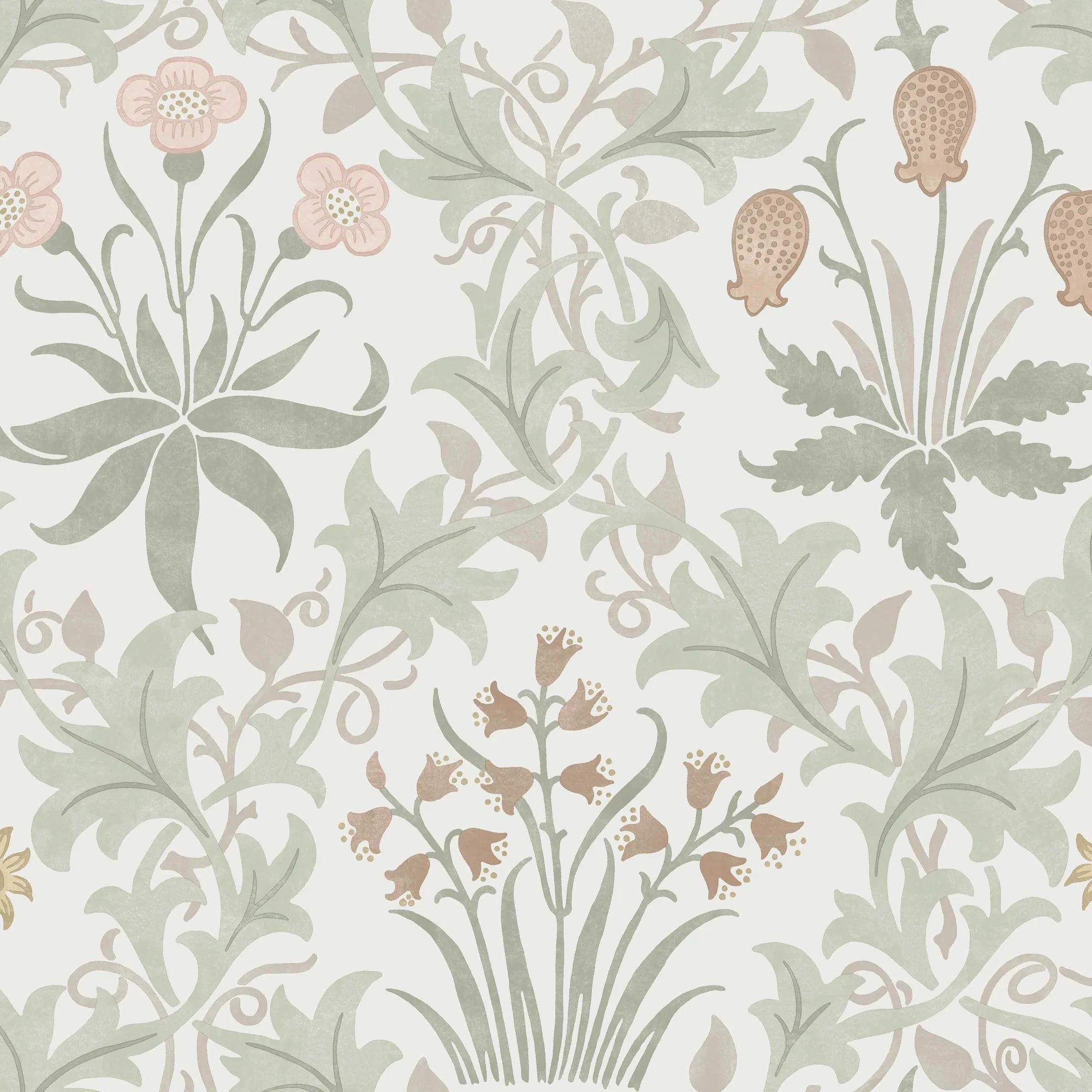 Multicoloured - William Morris - Celandine Spring Peony & Sage Wallpaper - 1