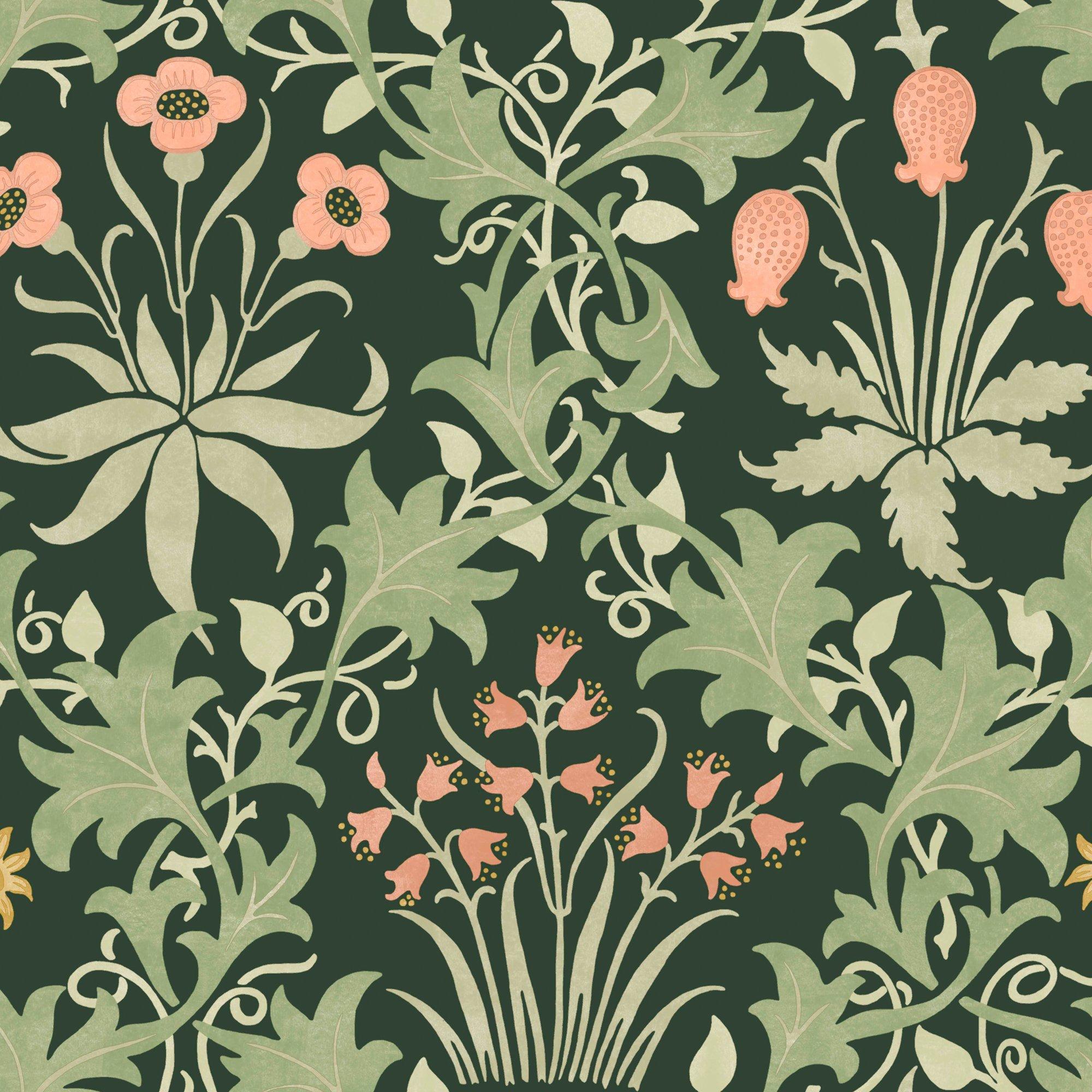 Green - William Morris - Celandine Forest Wallpaper - 1