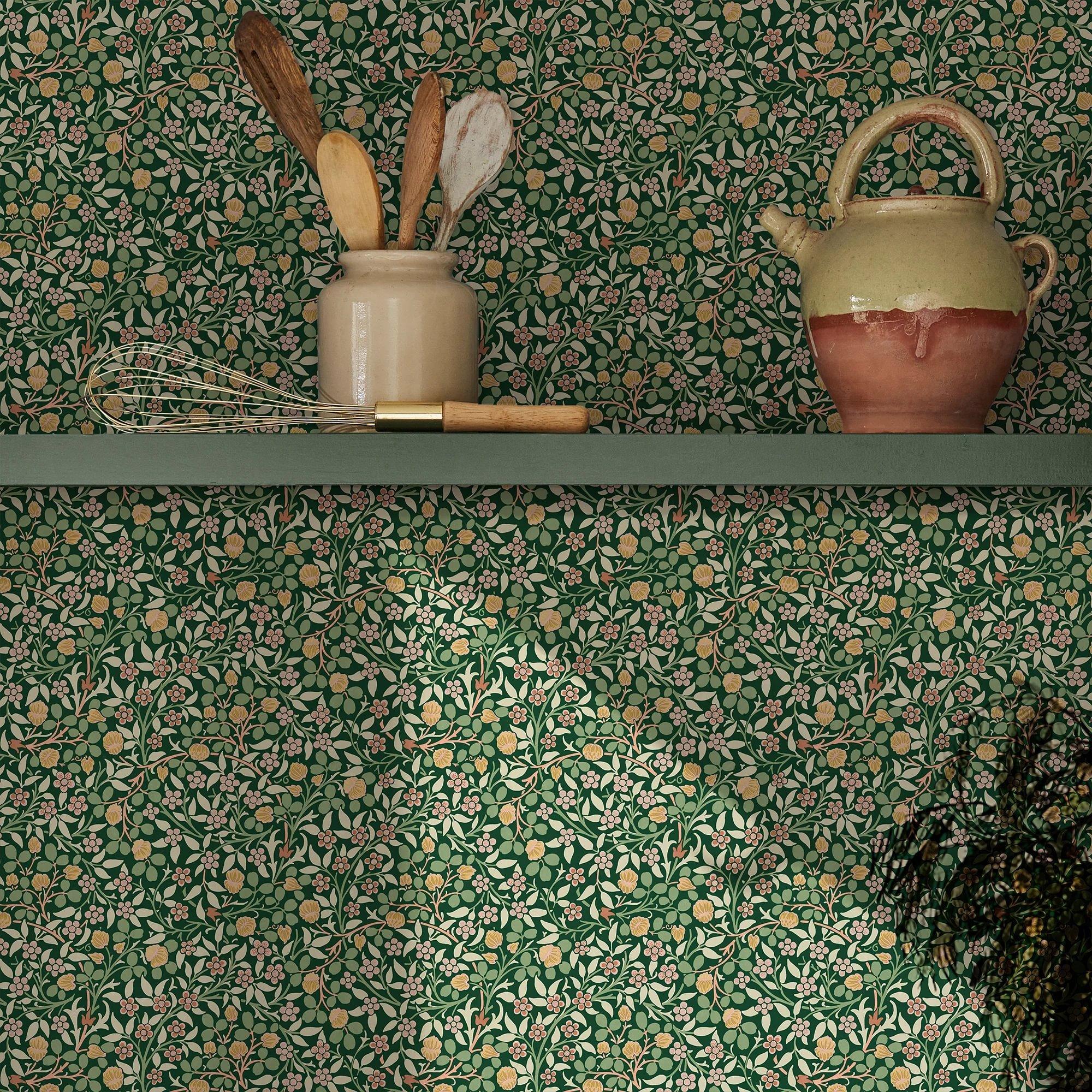 Green - William Morris - Clover Forest Wallpaper - 2