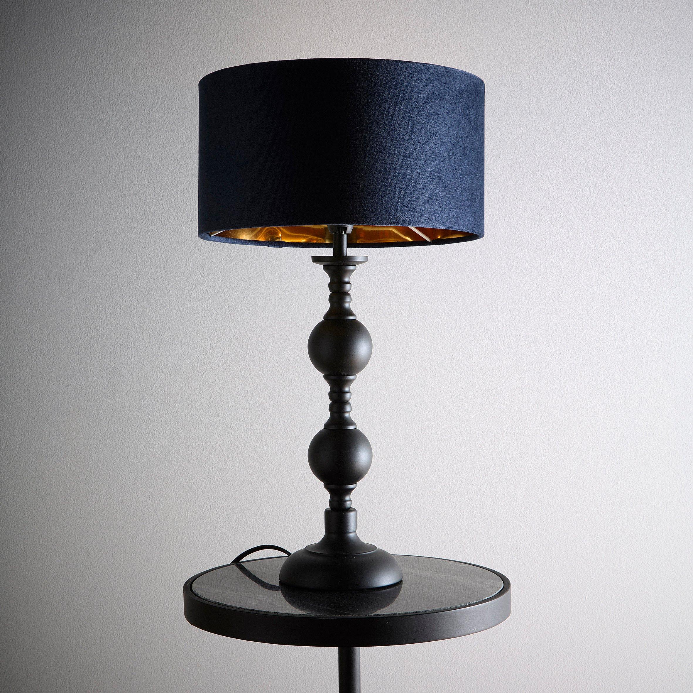 K Living  Candelabra Black Metal Base Lamp With Velvet Shade - Navy