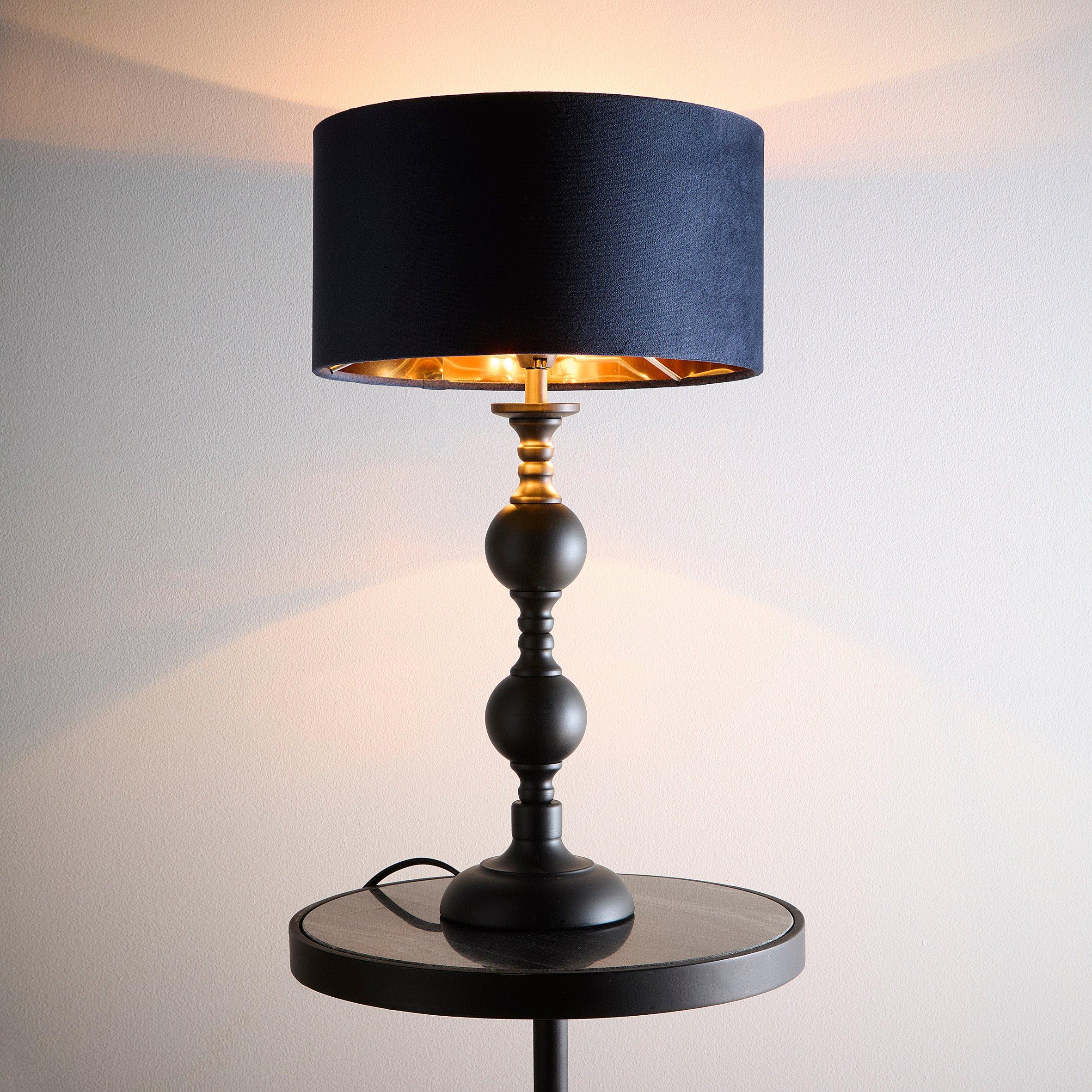 Navy - K Living - Candelabra Black Metal Base Lamp with Velvet Shade - 2
