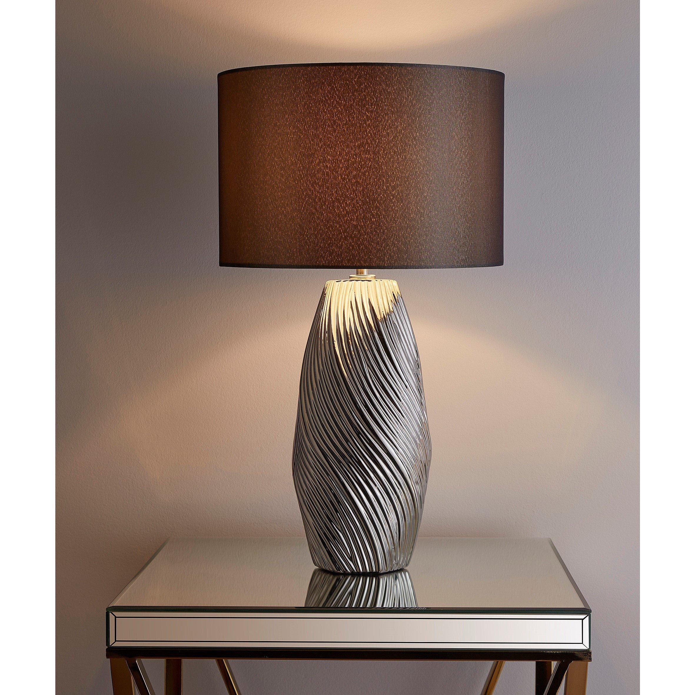 Silver - K Living - Zimba Silver Ceramic Table Lamp With Grey Shade - 2