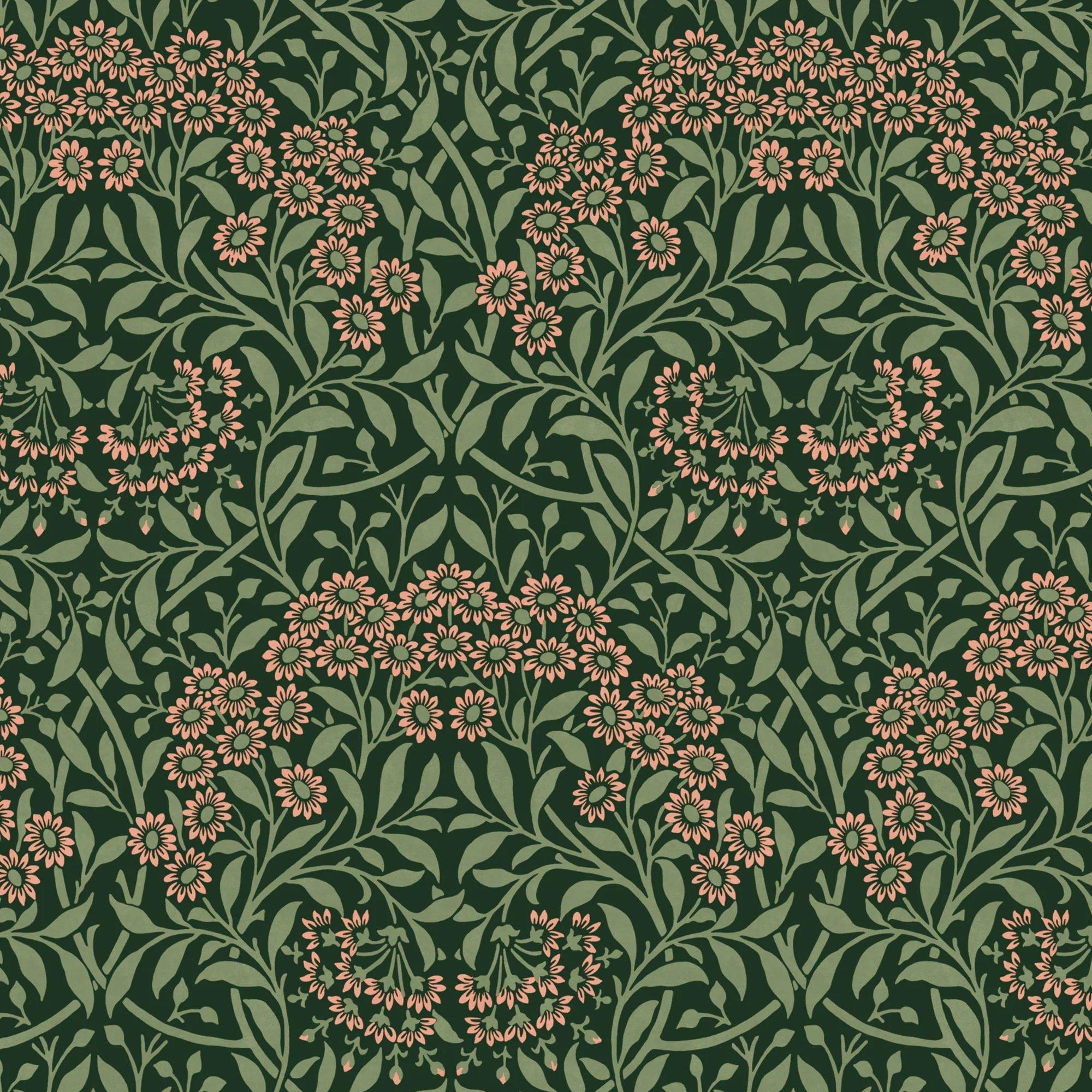 Green - William Morris - Michaelmas Daisy Forest Wallpaper - 1