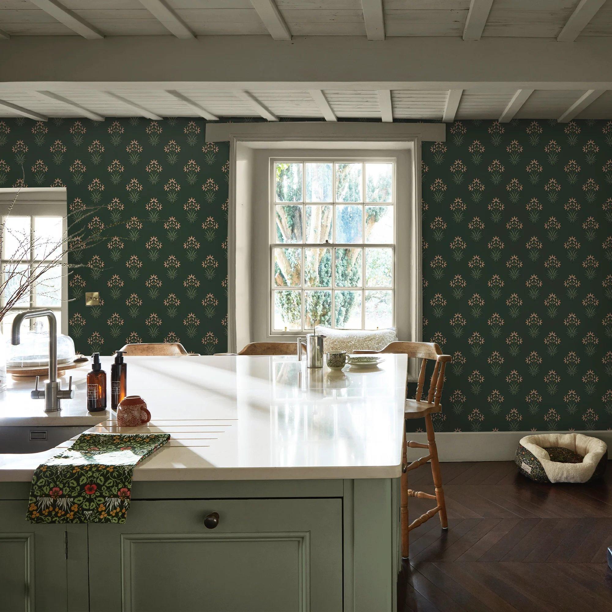 Green - William Morris - Hyacinth Flower Forest Wallpaper - 2