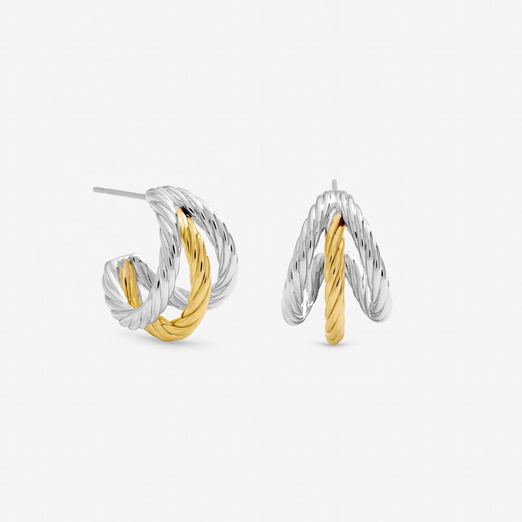 Silver - Inicio - Two Tone Multi row Hoop Earrings - Gift Pouch
