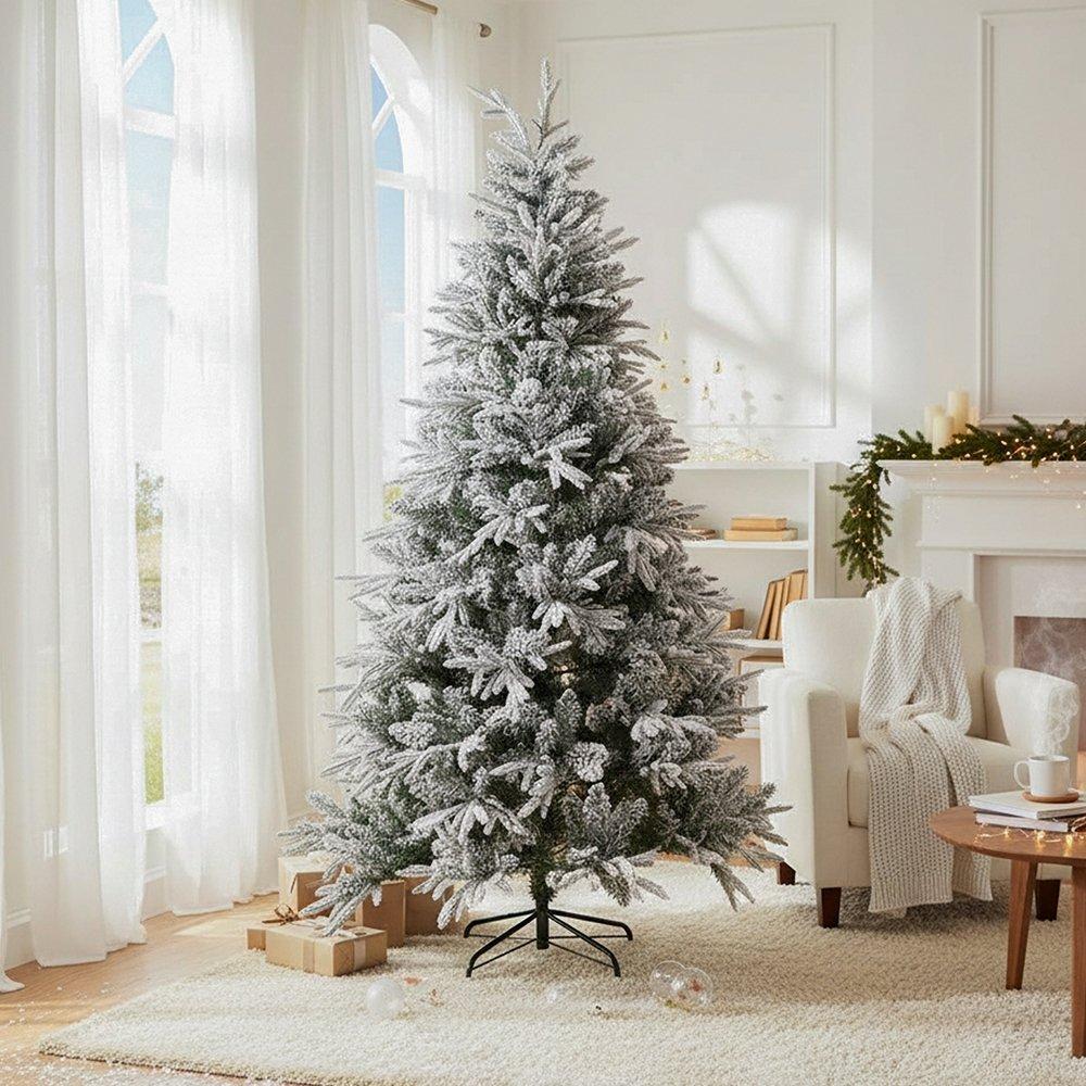 White/Green - LIFE IDEAS - Flocked PE Christmas Tree with X-Frame Stand - 1