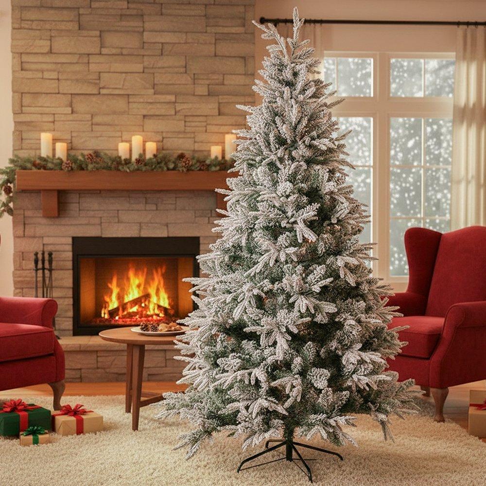 White/Green - LIFE IDEAS - Flocked PE Christmas Tree with X-Frame Stand - 8
