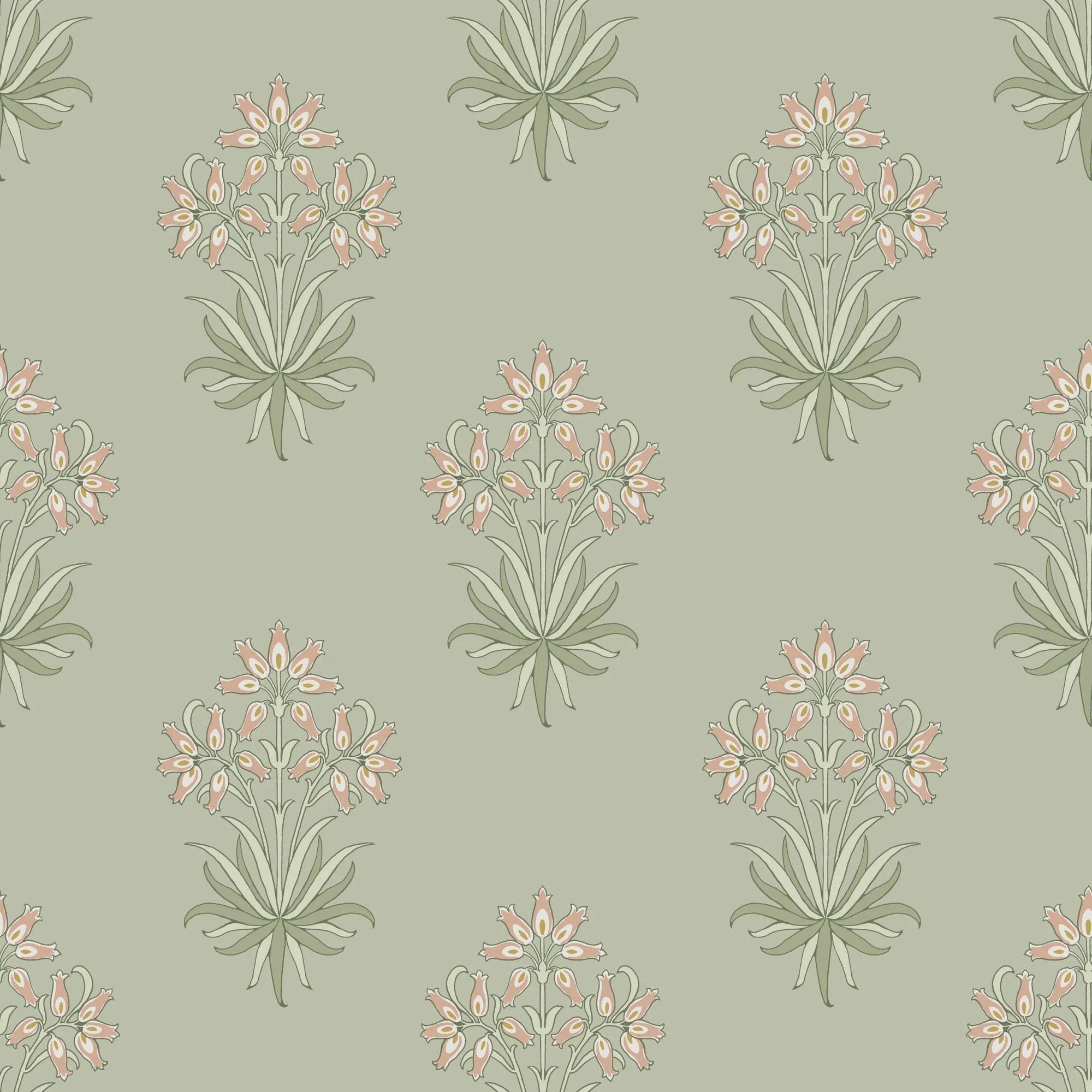 Green - William Morris - Hyacinth Flower Peony & Sage Wallpaper - 1