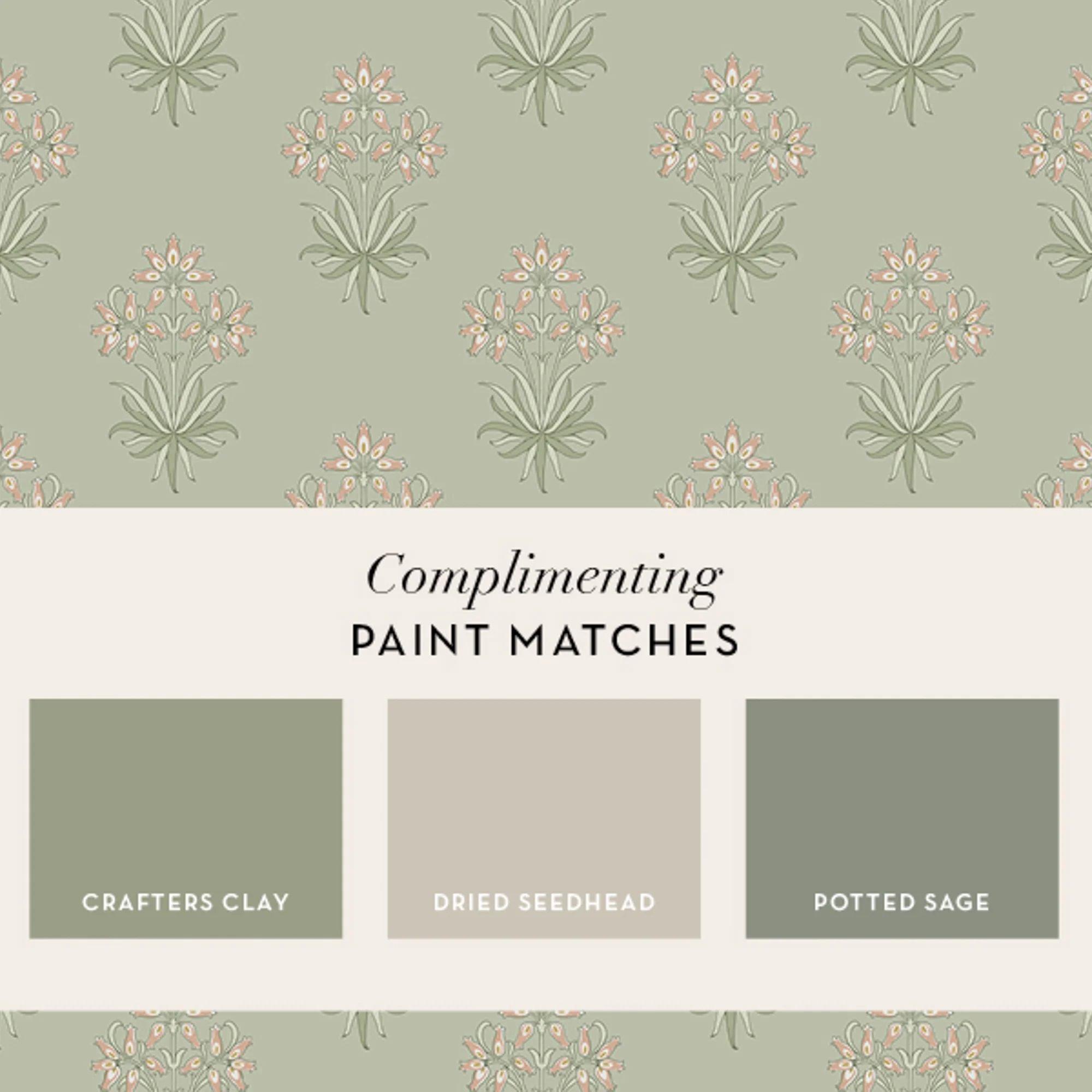 Green - William Morris - Hyacinth Flower Peony & Sage Wallpaper - 5