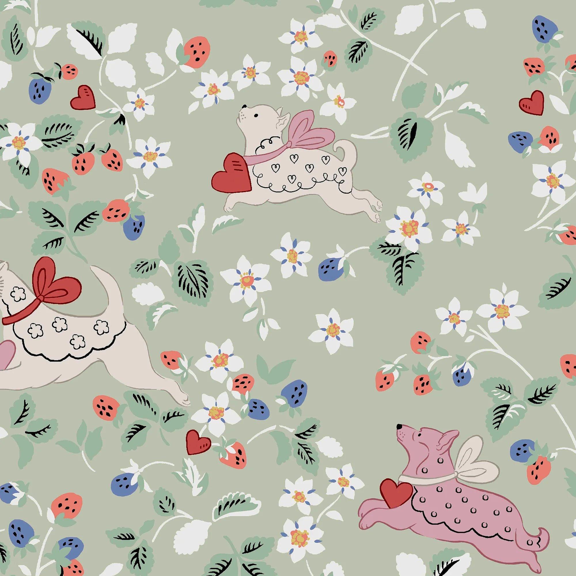 Cath Kidston  Puppy Dream Floral Wallpaper Sage