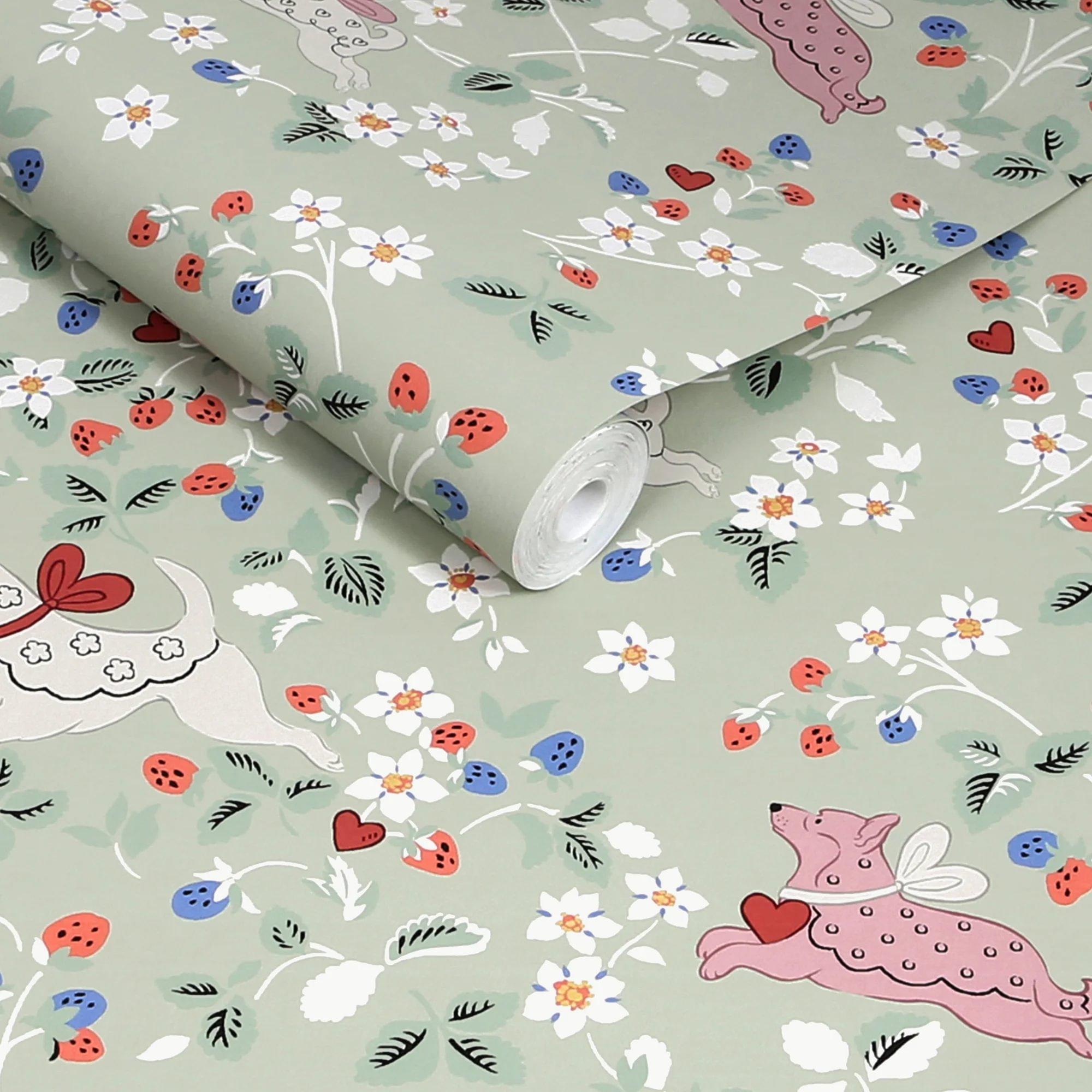 Sage - Cath Kidston - Puppy Dream Floral Sage Wallpaper - 3