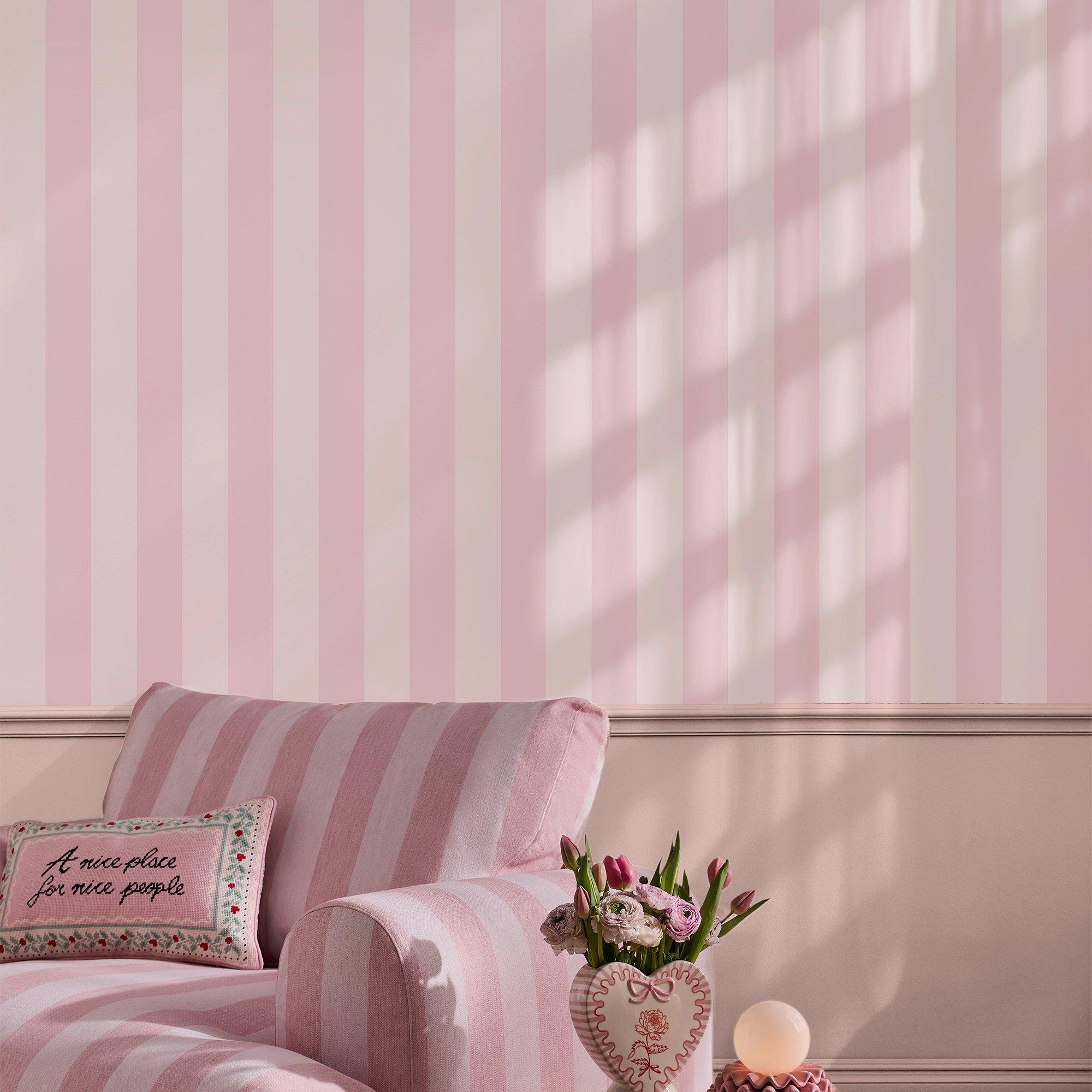 Pink - Cath Kidston - Canopy Stripe Pink Wallpaper - 2