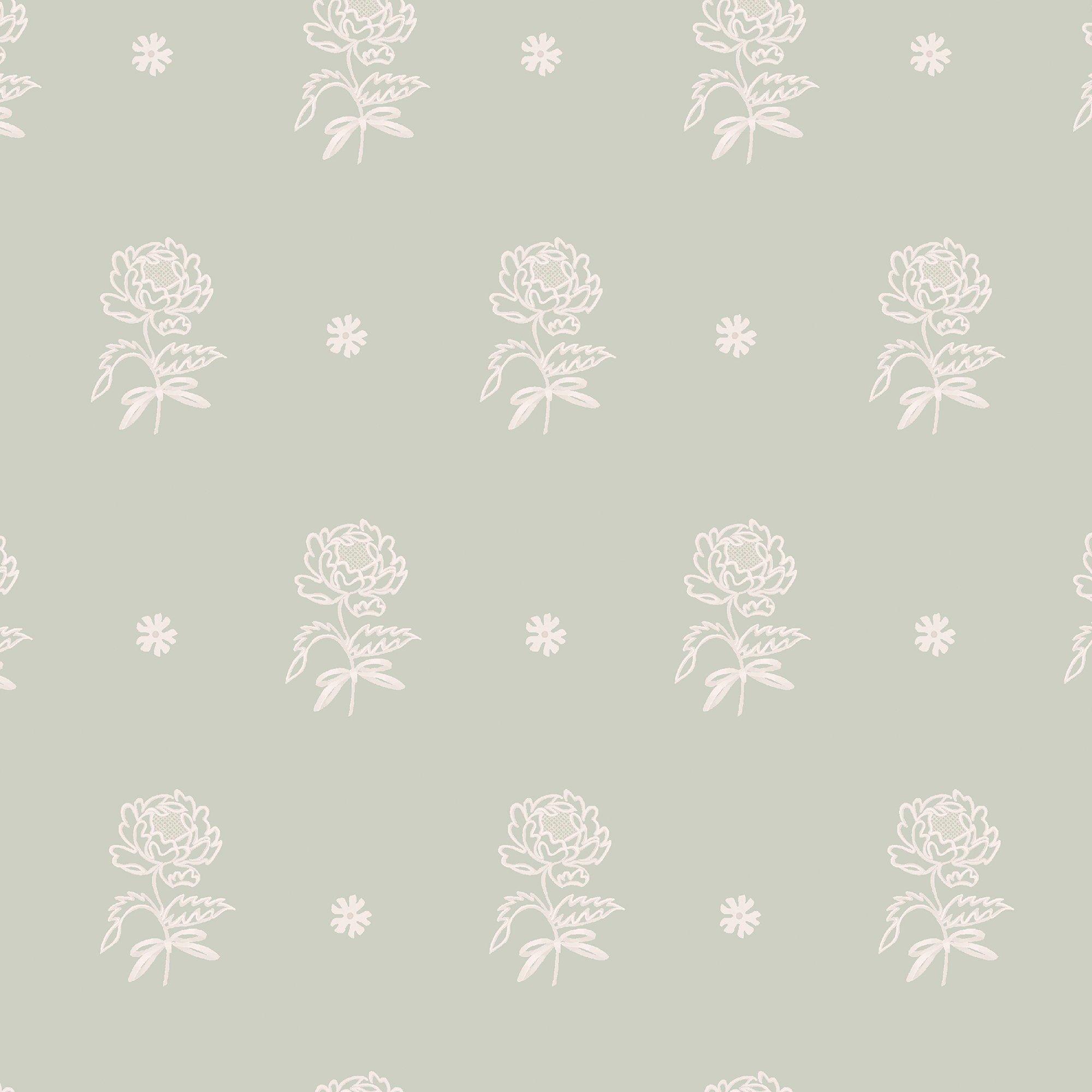 Green - Cath Kidston - Spitalfield Bunches Sage Wallpaper - 1