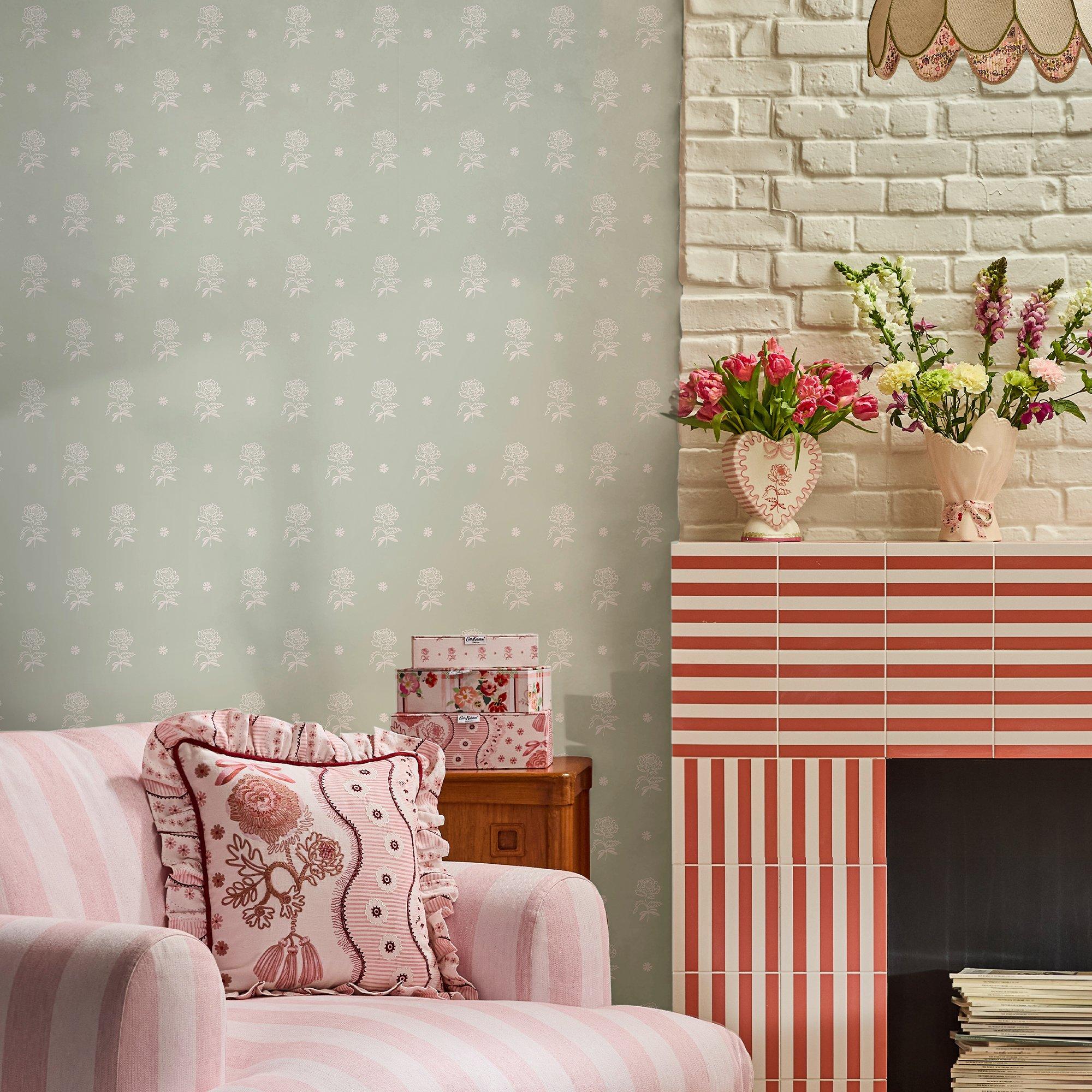 Green - Cath Kidston - Spitalfield Bunches Sage Wallpaper - 2