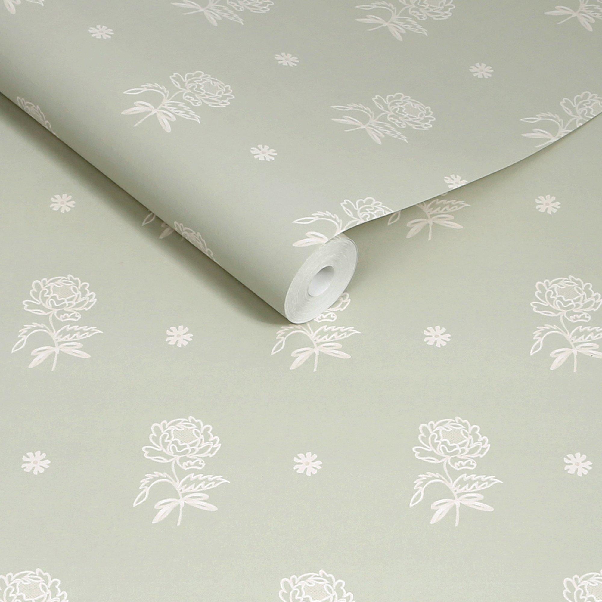 Green - Cath Kidston - Spitalfield Bunches Sage Wallpaper - 3