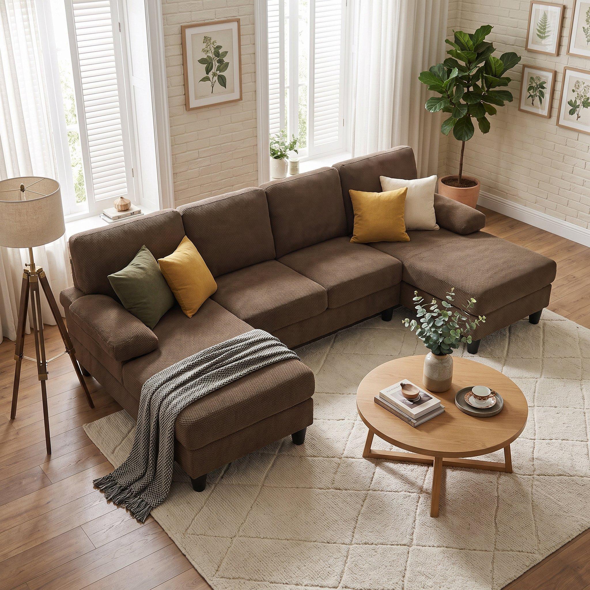 Coffee - Urban Meuble - U-Shaped Dual Chaise Sectional Sofa - 1