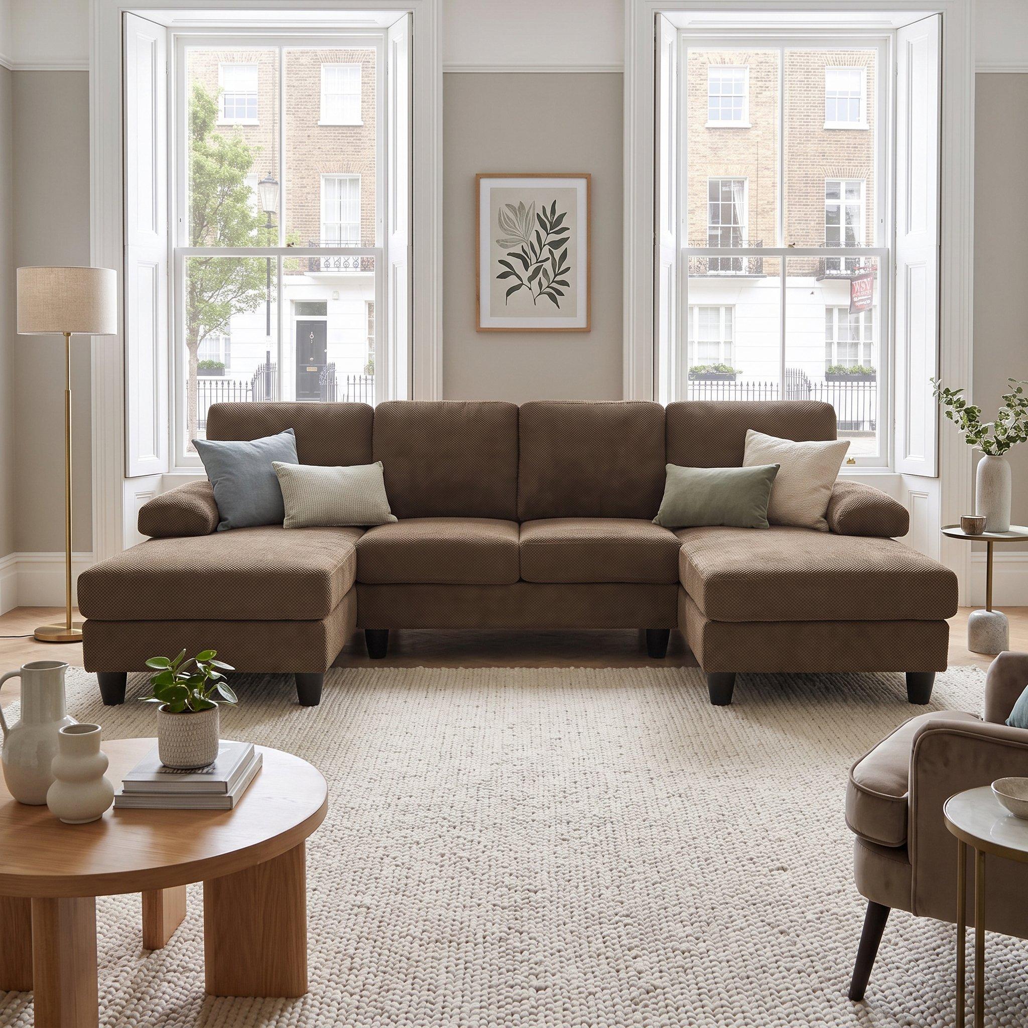 Coffee - Urban Meuble - U-Shaped Dual Chaise Sectional Sofa - 2